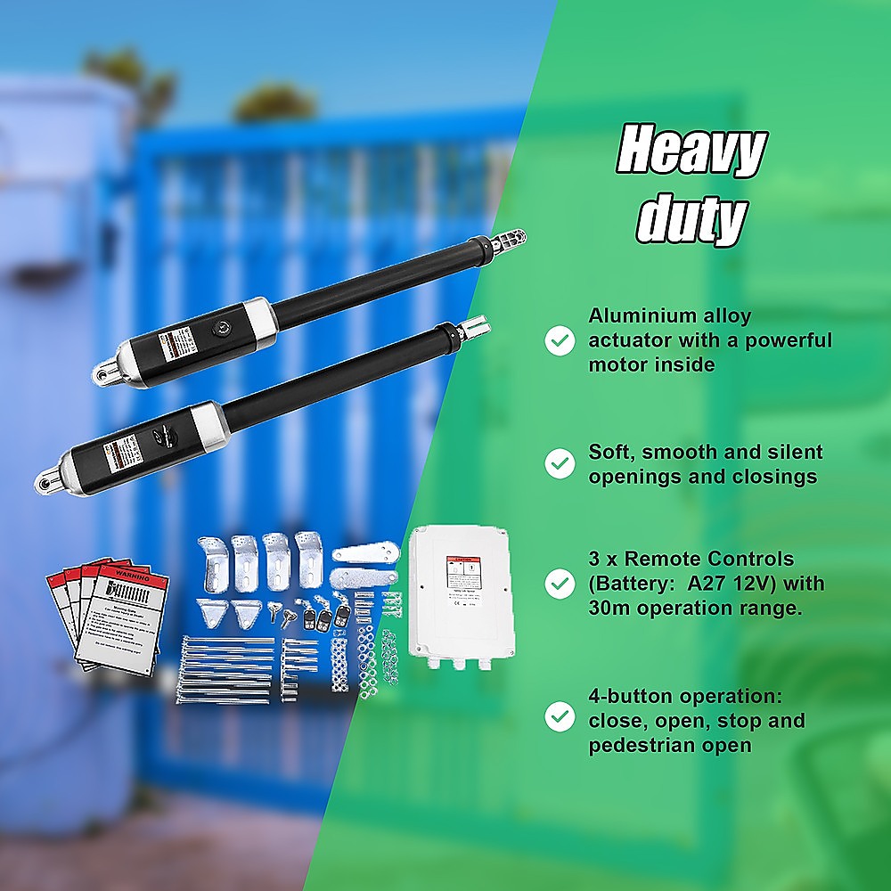 1000KG 10W Solar Powered Double Swing Automatic Gate Opener with Remote Control - Perfect for Driveway, Farm, and Ranch Security Gates