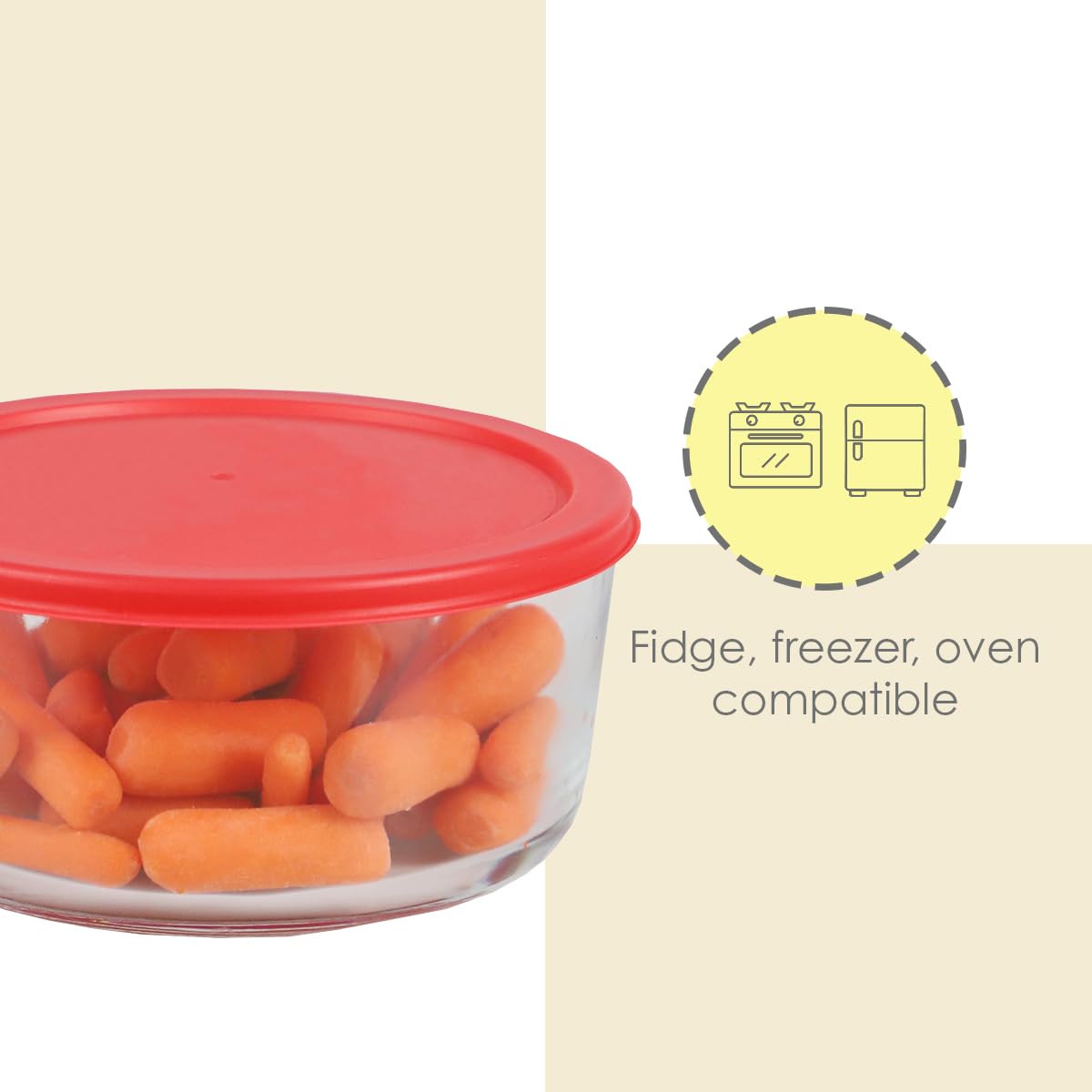 Borosilicate Glass Food Storage Container with Airtight Red Lid - 55oz Round Kitchen Organizer for Meal Prep, Leftovers & Pantry Storage | BPA-Free, Microwave & Dishwasher Safe