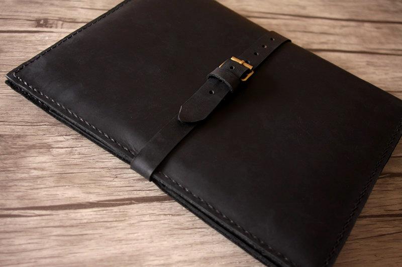 Personalized Black Leather Designer iPad Case Portfolio - Premium Protective Cover for iPad Pro/Air/Mini - Perfect for Business, Travel & Everyday Use