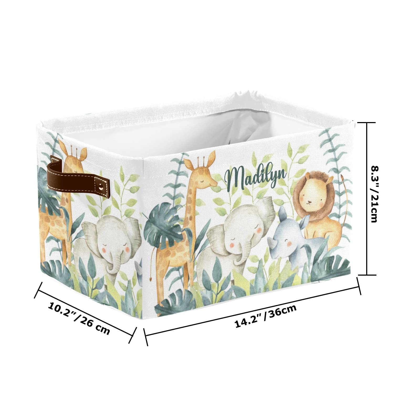 Personalized Large Storage Box with Palm Leaves & Safari Animals Design - 2 Pack Decorative Storage Bins for Toys, Bathroom, Nursery, Home & Kitchen Organization - Perfect for Closet, Shelves and Kids Room Storage Solutions