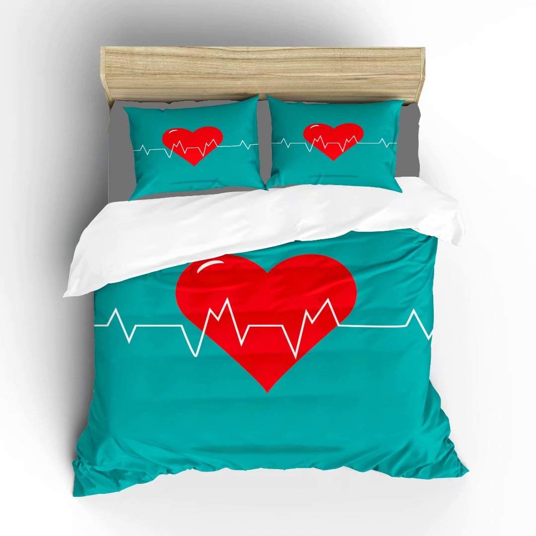 Aluy's Boutique Red Love Heart Duvet Cover Set - King Size 3 Piece Microfiber Bedding with Blue Background | Ultra Soft Bedroom Decor Includes 1 Duvet Cover & 2 Pillowcases | Perfect for Valentine's Day, Anniversary Gifts & Romantic Bedroom Makeover
