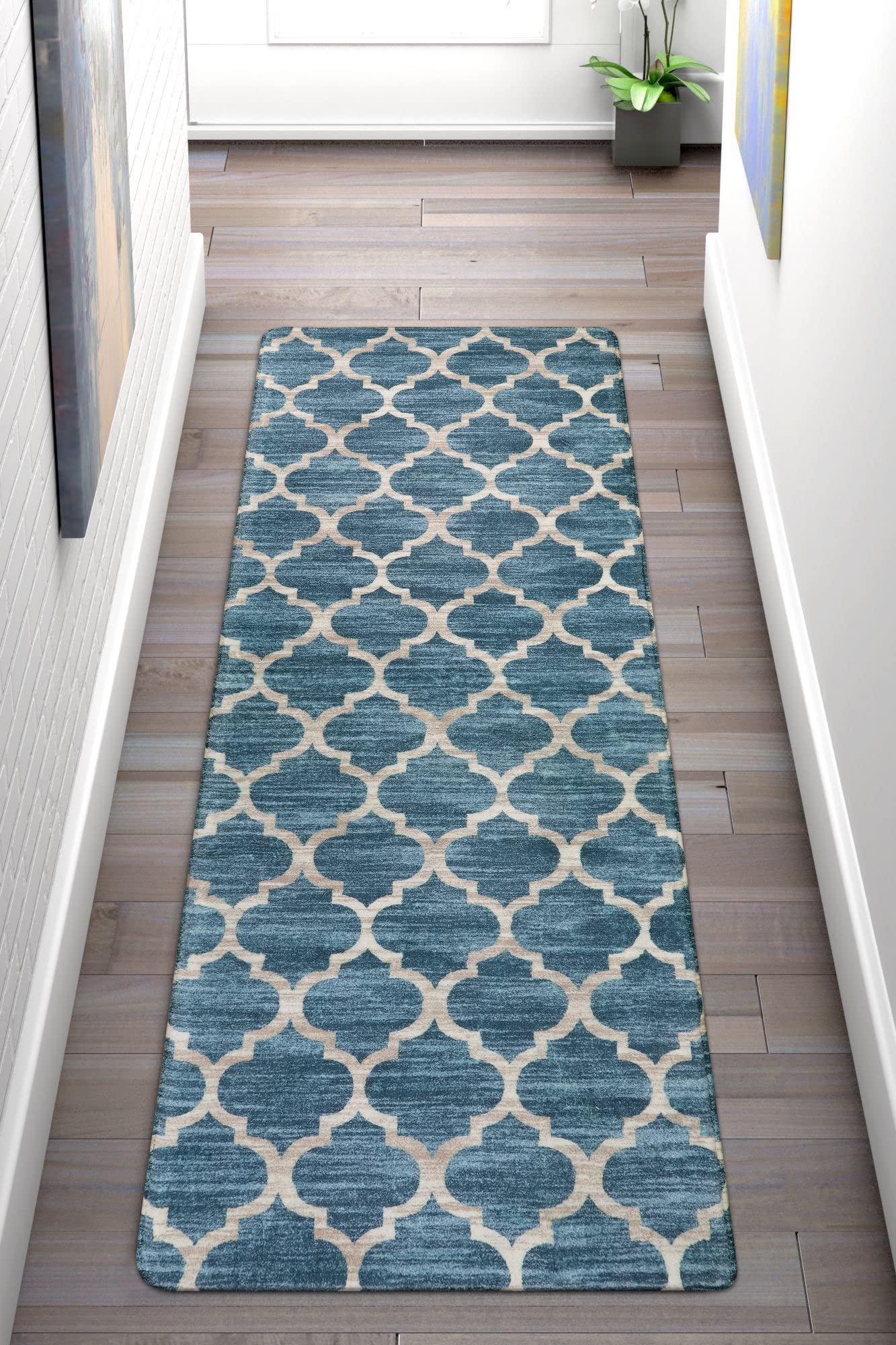 Lahome Moroccan Runner Rug 2x6 Feet - Non-Slip Washable Hallway Rug for Kitchen, Laundry Room, Entryway, Bedroom & Bathroom - Soft Blue Boho Carpet for Home Decor (2' x 6')