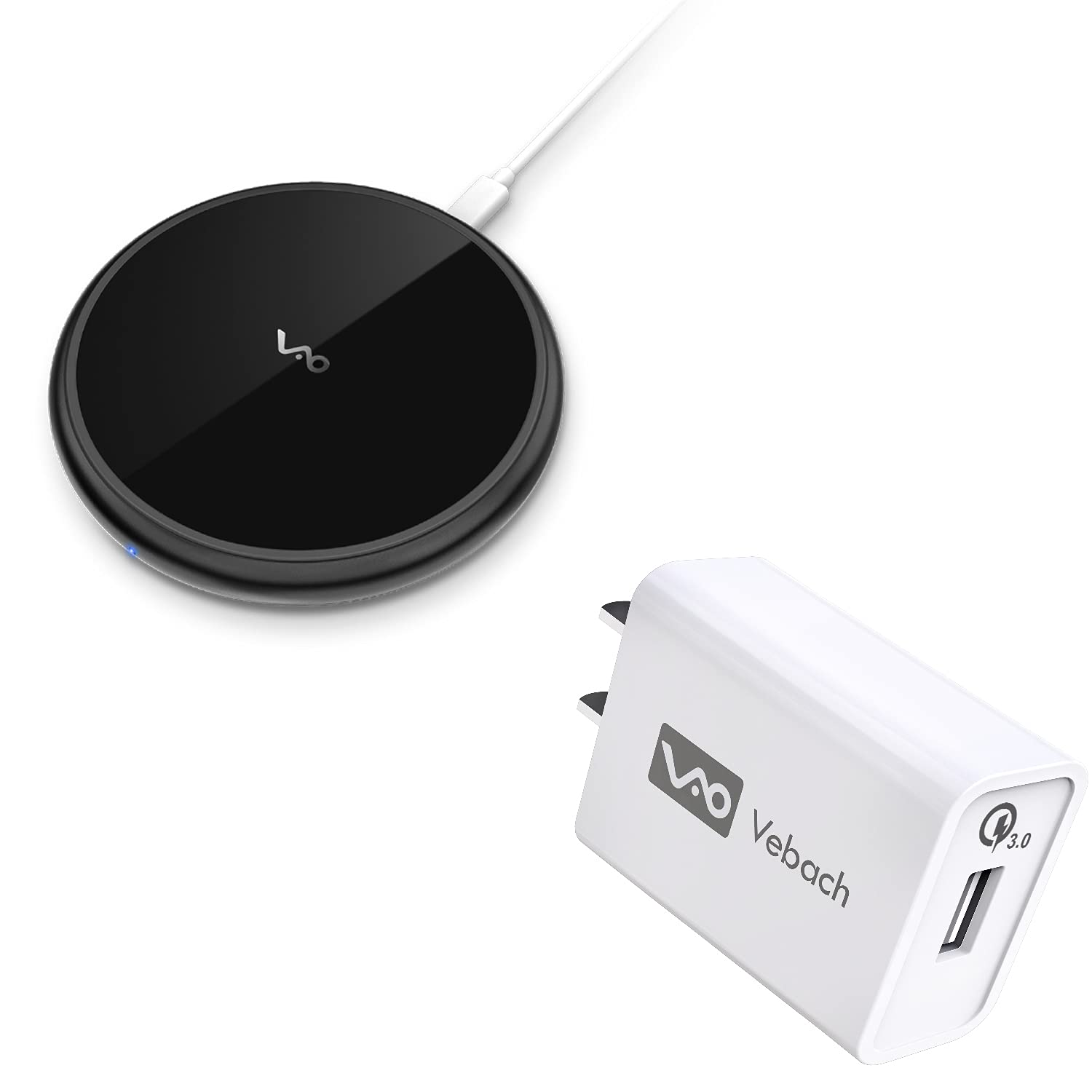 Vebach 18W Fast Wireless Charger with USB Wall Adapter & Charging Pad - Aluminum Frame, Space Grey - Perfect for iPhone, Samsung, AirPods - Home, Office, Nightstand Charging Station