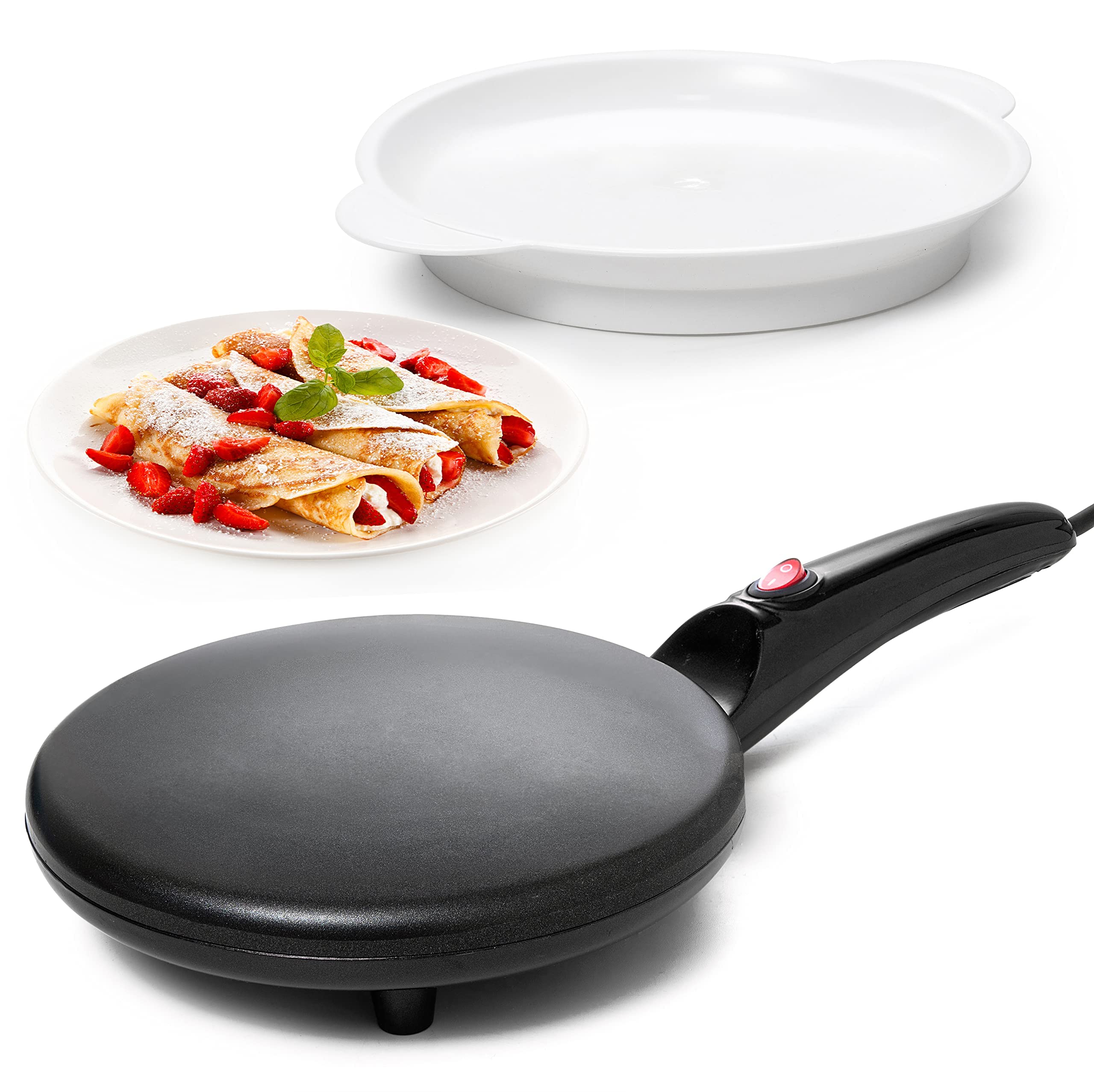 Electric Crepe Maker with Auto Power Off & Non-Stick Coating - 8 Inch Portable Pancake Maker with Automatic Temperature Control - Perfect for Breakfast, Brunch, and Dessert Crepes at Home or Cafe