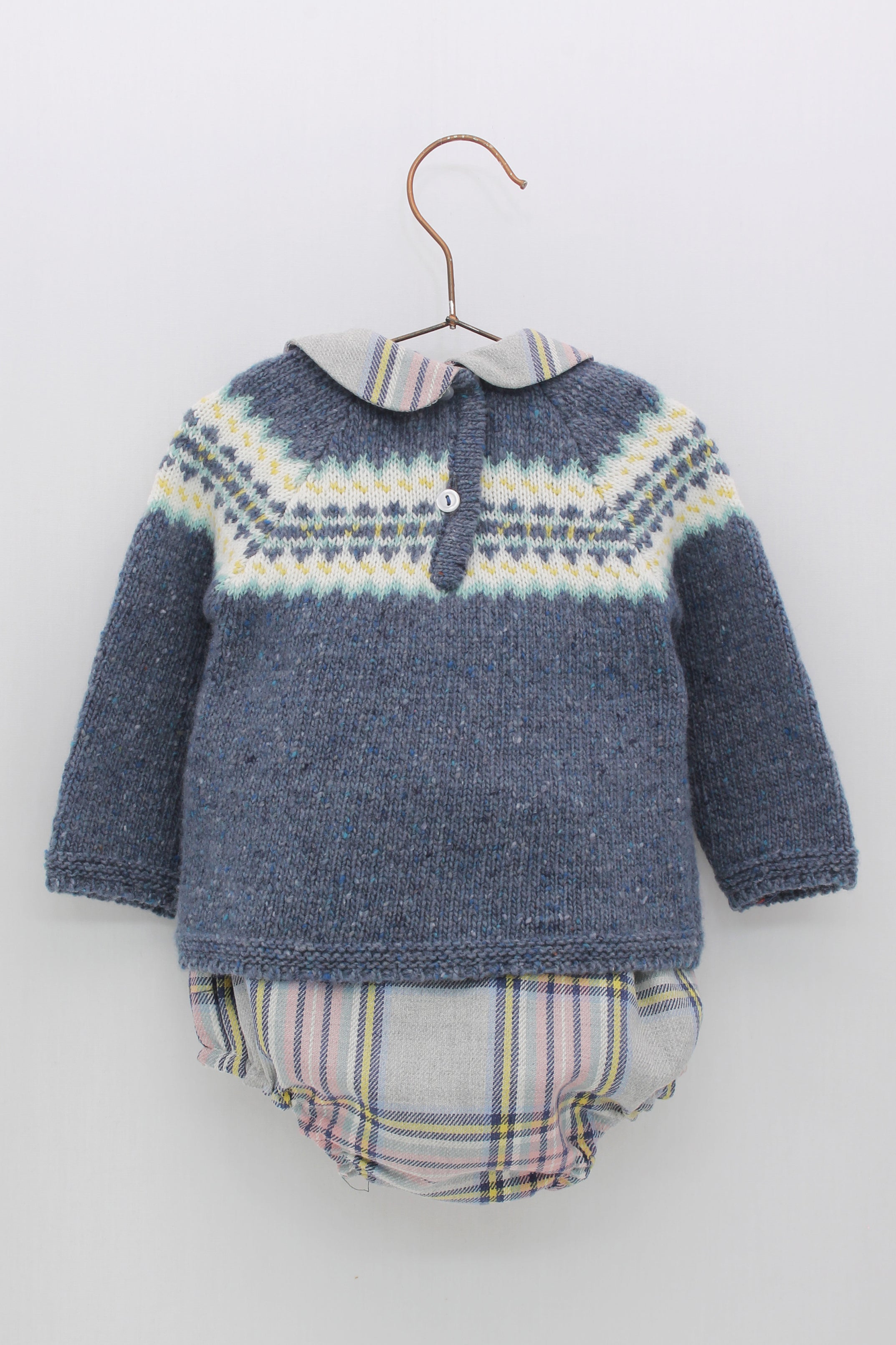 Timmy Dusky Blue Knit Top & Tartan Jam Pants - Stylish Matching Outfit for Women | Cozy Winter Loungewear Set | Perfect for Casual Wear, Home Relaxing and Instagram Outfits