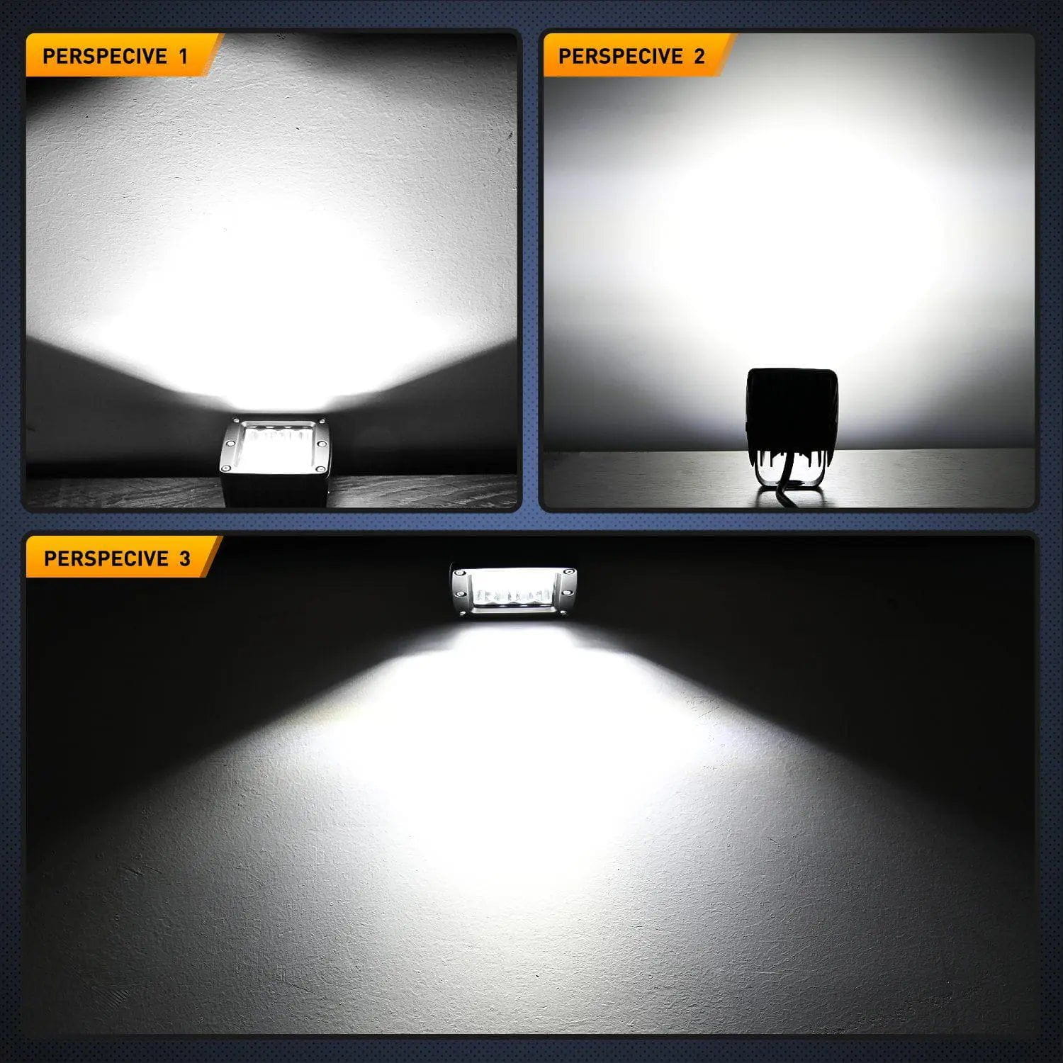 42W 3 Inch Square LED Pods Spot Flood Combo Light (Pair) - 16AWG Wire with 3-Pin Switch - Perfect for Off-Road Trucks, ATVs, Boats & Marine Lighting