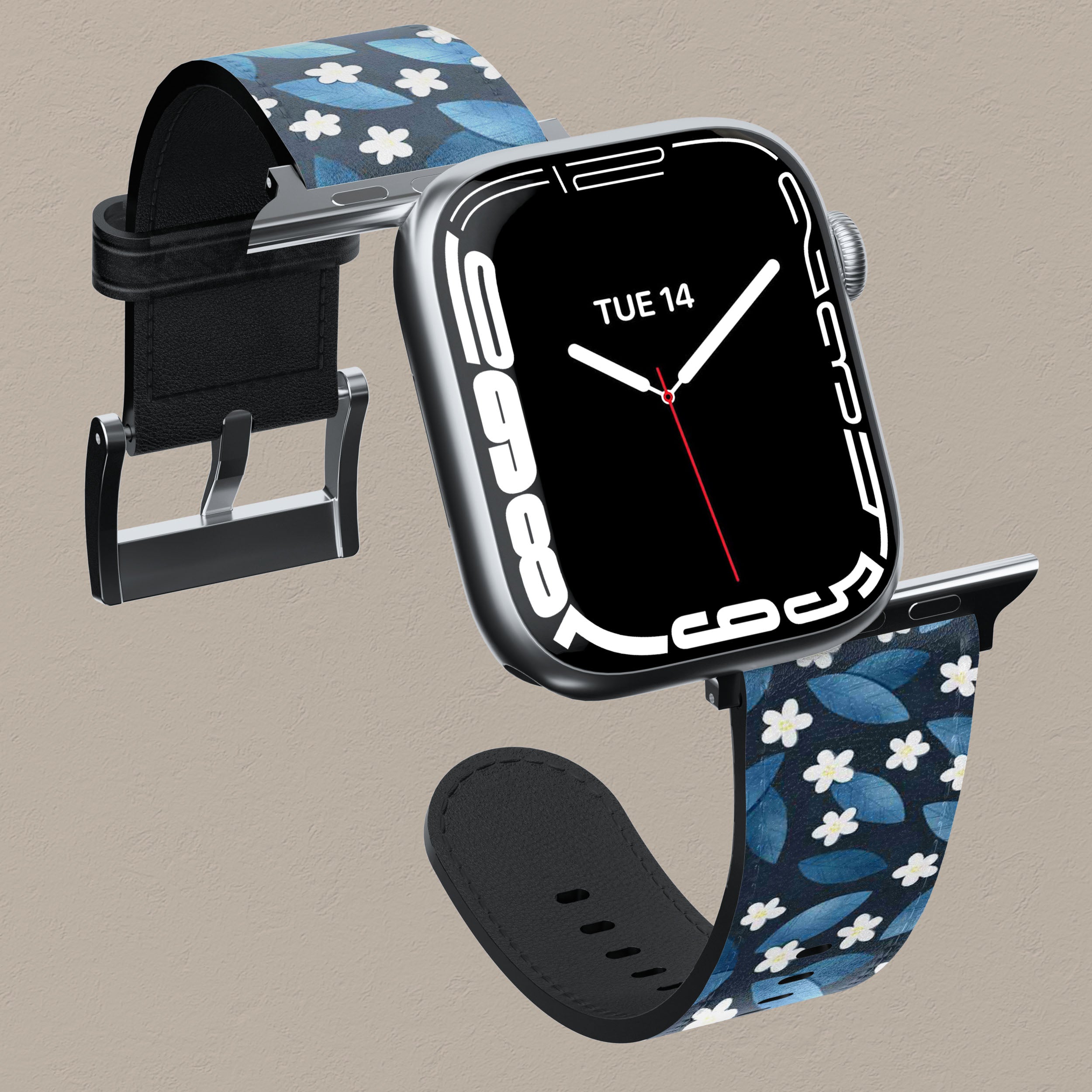 Premium Dark Blue Summer Leaf Apple Watch Band - Soft Silicone Replacement Strap for Apple Watch Series 9/8/7/6/SE/5/4/3/2/1 - Perfect for Outdoor Activities, Workouts & Everyday Wear