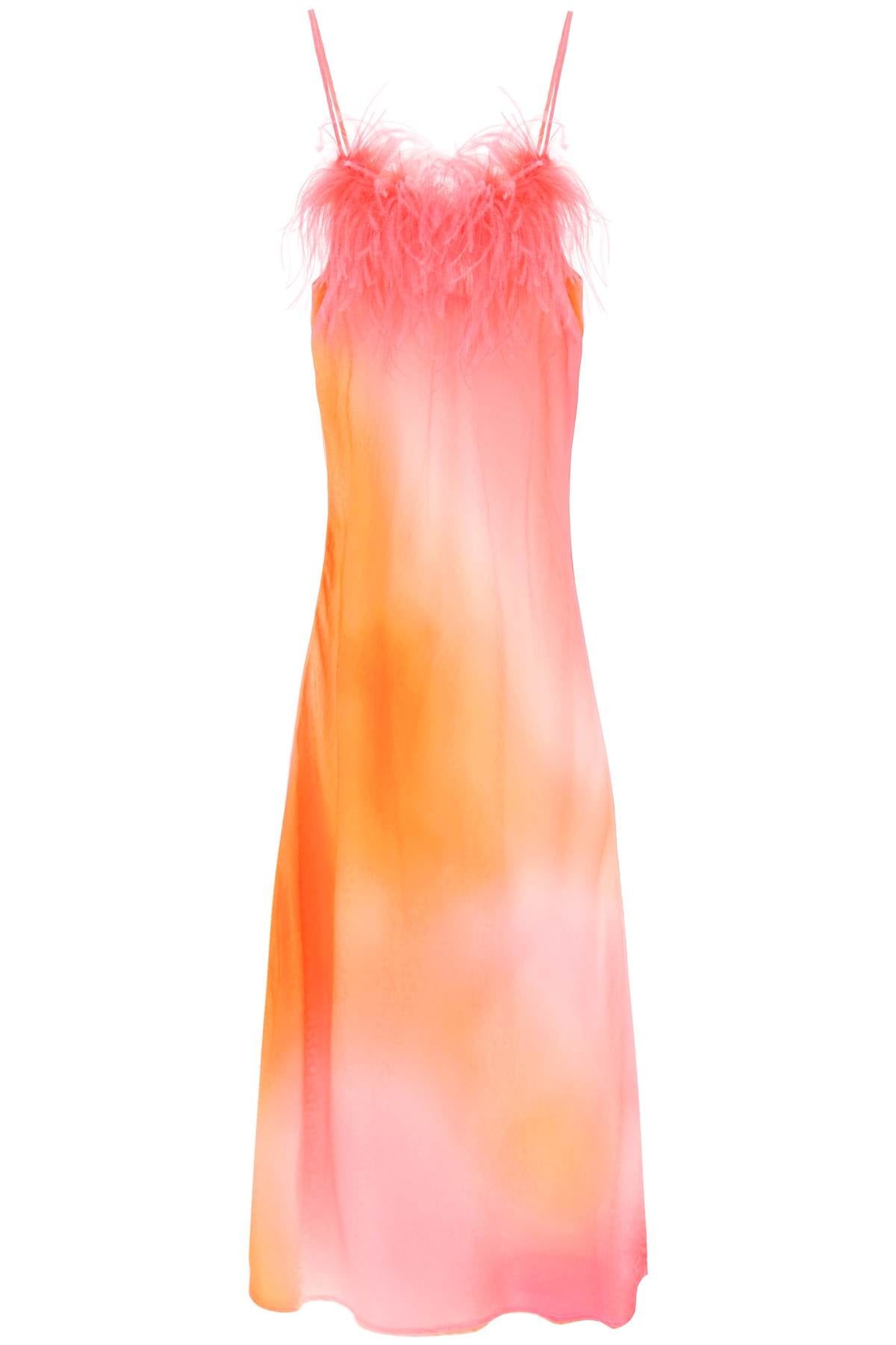Ella Jacquard Satin Maxi Slip Dress with Feathers - Elegant Evening Gown for Parties, Weddings & Special Occasions