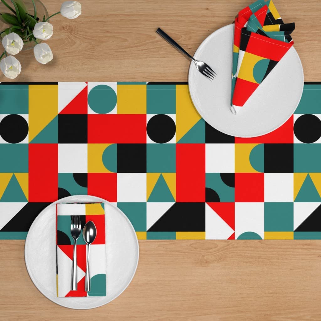 Custom Bauhaus Triangle Geometric Print Cotton Sateen Table Runner - 108