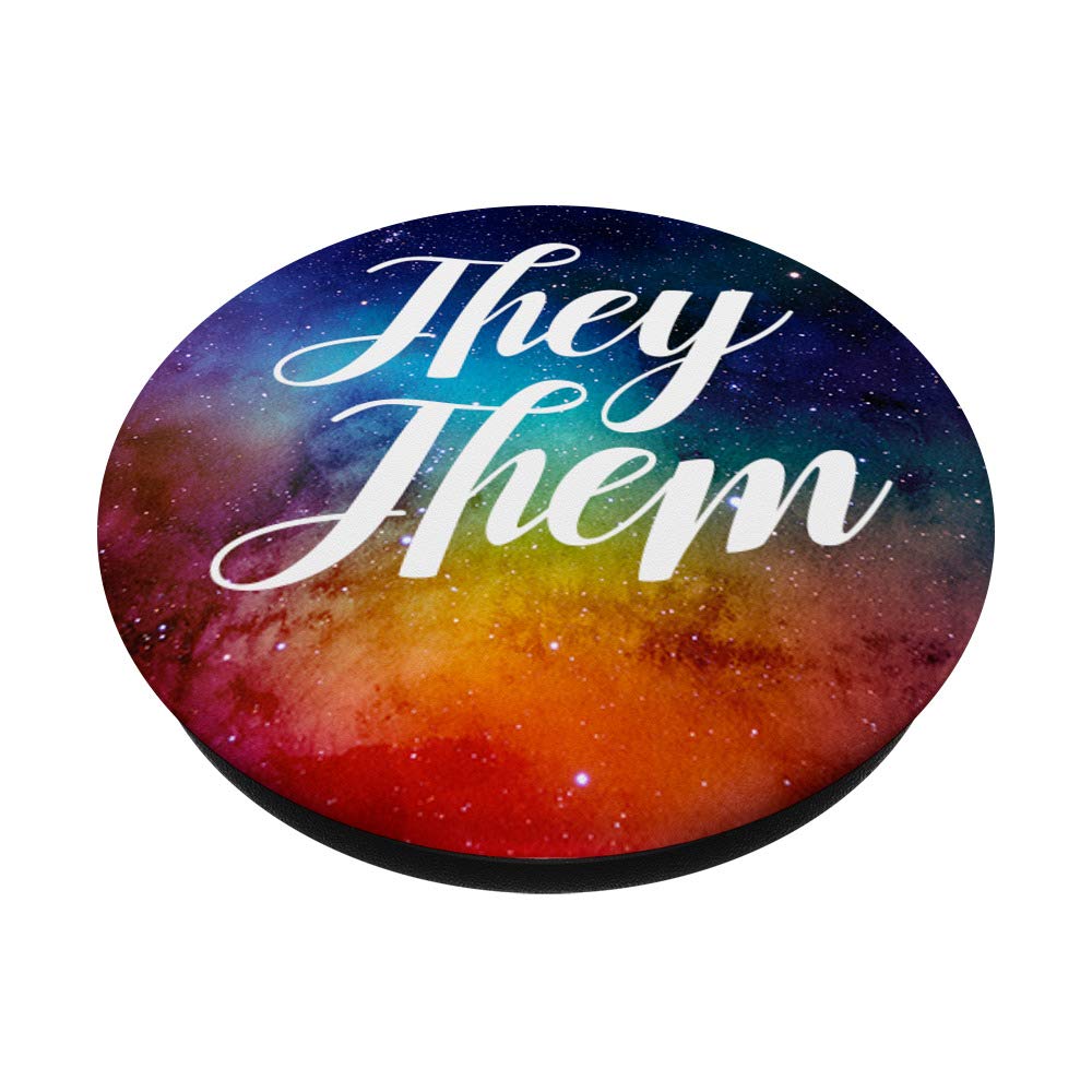 They/Them Pronouns in Space PopSockets PopGrip - Swappable Phone & Tablet Stand with Grip for LGBTQ+ Pride | Perfect for Daily Use, Travel, and Work