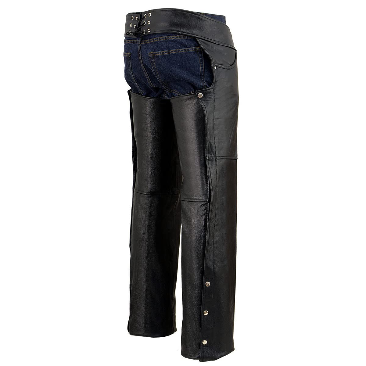 Premium Black Milwaukee Leather Chaps for Men - Classic Jean Style with Pockets - Durable Motorcycle Riding Gear for Harley & Cruiser Bikers (SH1101) - Ideal for Long Rides & Motorcycle Adventures