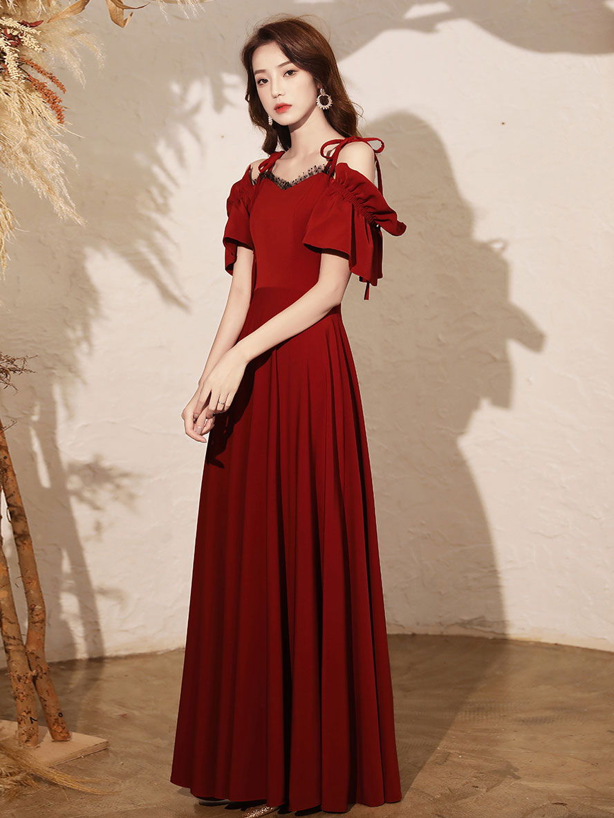 Elegant Burgundy Satin Long Prom Dress for Women - Formal Evening Gown for Homecoming, Wedding, and Special Occasions