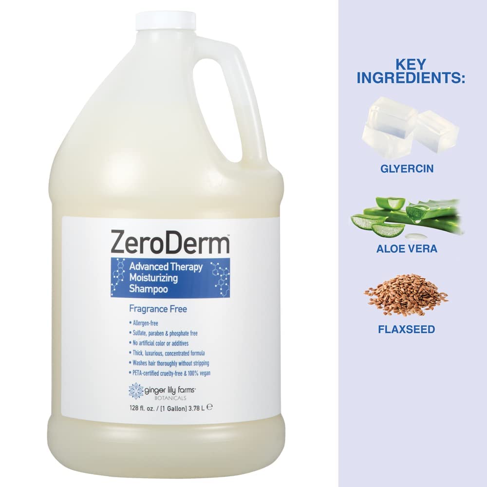Ginger Lily Farms ZeroDerm Advanced Therapy Moisturizing Shampoo - Vegan, Cruelty-Free & Fragrance Free for All Hair Types - 1 Gallon Refill (4 Pack) - Ideal for Salons, Spas & Home Hair Care Routines
