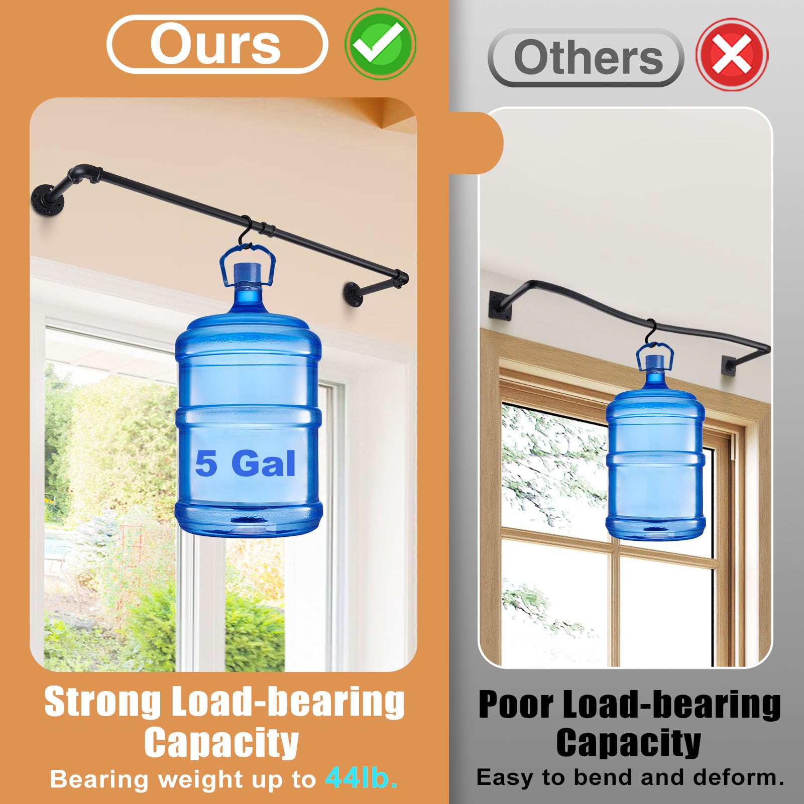 Heavy Duty 34.2 Inch Black Metal Plant Hanger Rod - 44 lb Weight Capacity for Indoor Hanging Plants - Wall & Ceiling Mounted Plant Holder Bar (2 Pack) - Perfect for Living Room, Bedroom, Balcony & Home Decor (Pots & Plants Not Included)