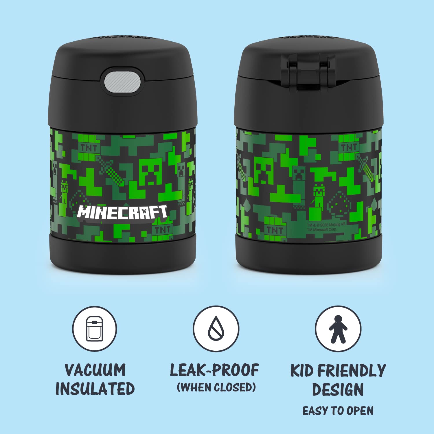THERMOS FUNTAINER 10oz Stainless Steel Vacuum Insulated Kids Food Jar with Spoon & 12oz Straw Bottle | Minecraft Themed | Leakproof Lunch Box for School, Picnic & Outdoor Activities