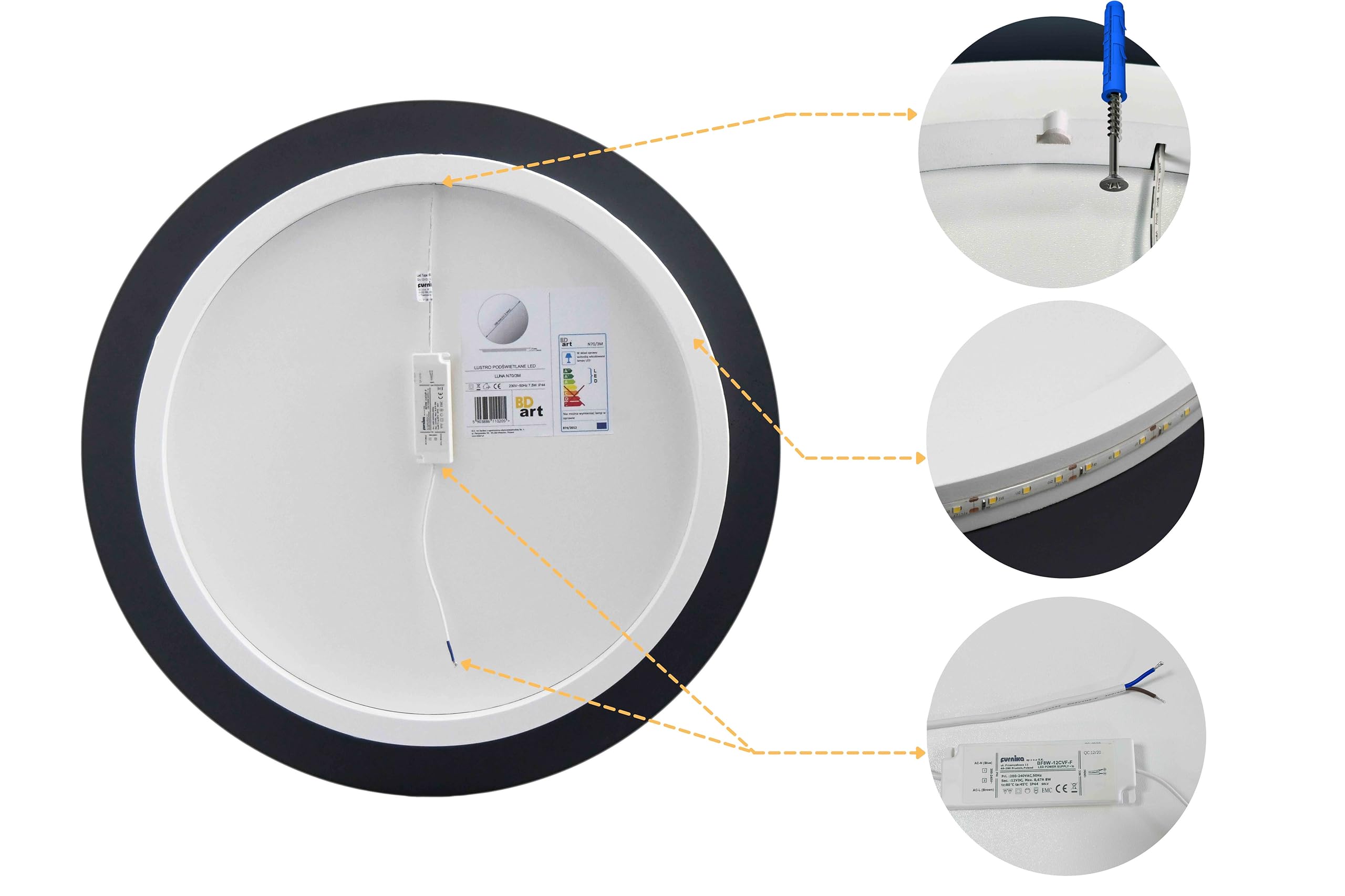 BD ART Luna 70cm Round LED Bathroom Mirror with 4200K Neutral Lighting - IP44 Waterproof Wall Mirror for Modern Bathrooms | Perfect for Vanity, Makeup, and Shaving