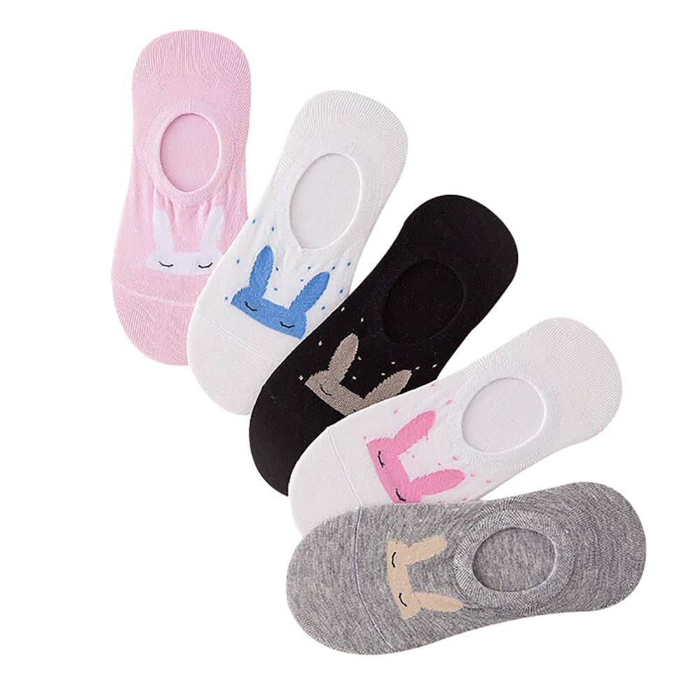 Missby® Girls' Cute Printed Non-Slip Cotton Loafer Socks - 5 Pairs Pack (Multi-Color) for School, Home & Fashion Outfits