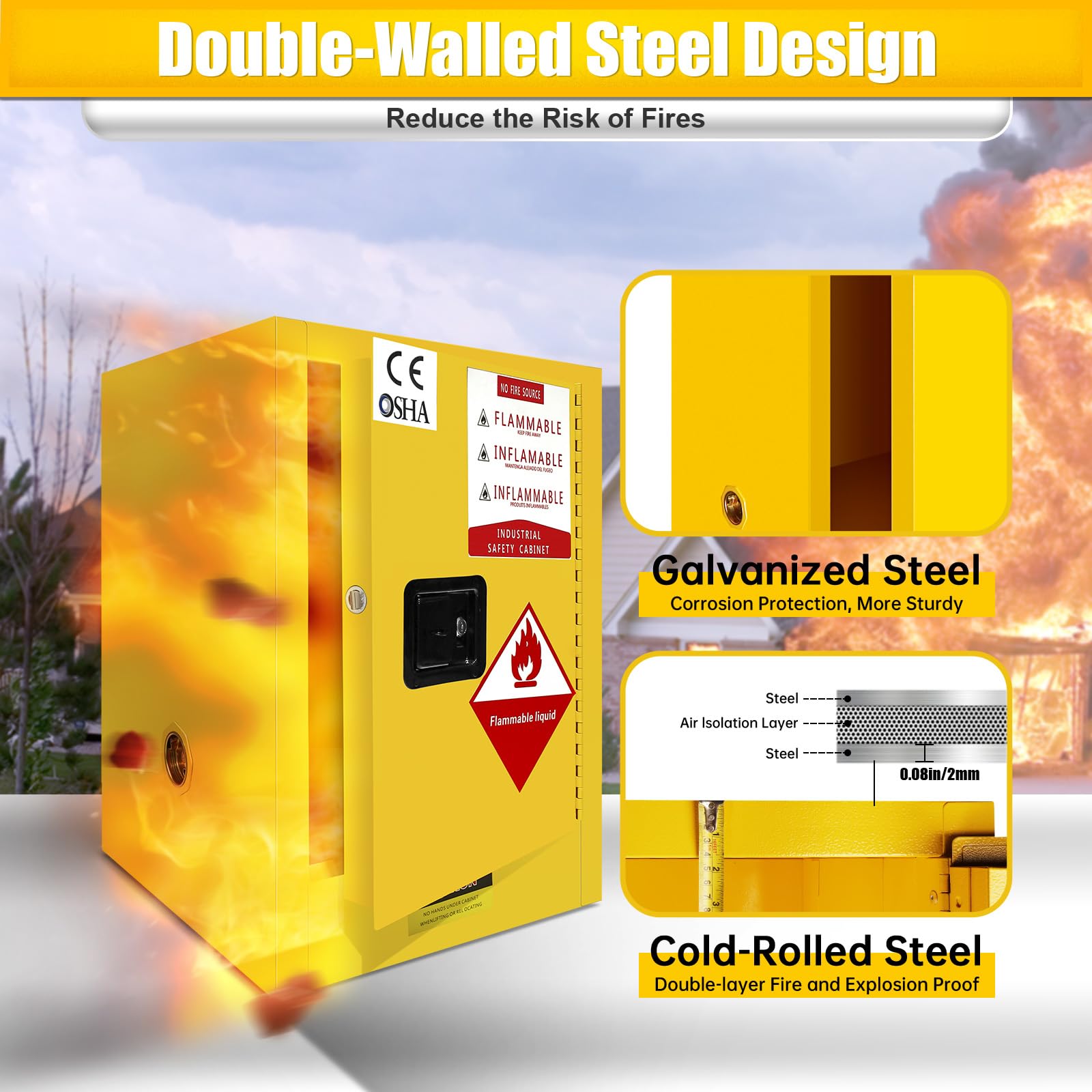 18x18x23 Inch Fireproof Chemical Storage Cabinet - OSHA Compliant Flammable Liquid Safety Cabinet, Galvanized Steel Hazardous Material Cabinet for Home, Garage & Industrial Use - Perfect for Storing Paint, Solvents & Cleaning Chemicals