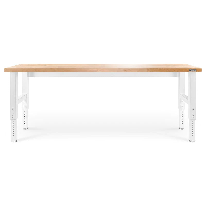 Gladiator Premier 8 ft Adjustable Height Hardwood Workbench - Heavy Duty White Work Table for Garage, Workshop & DIY Projects