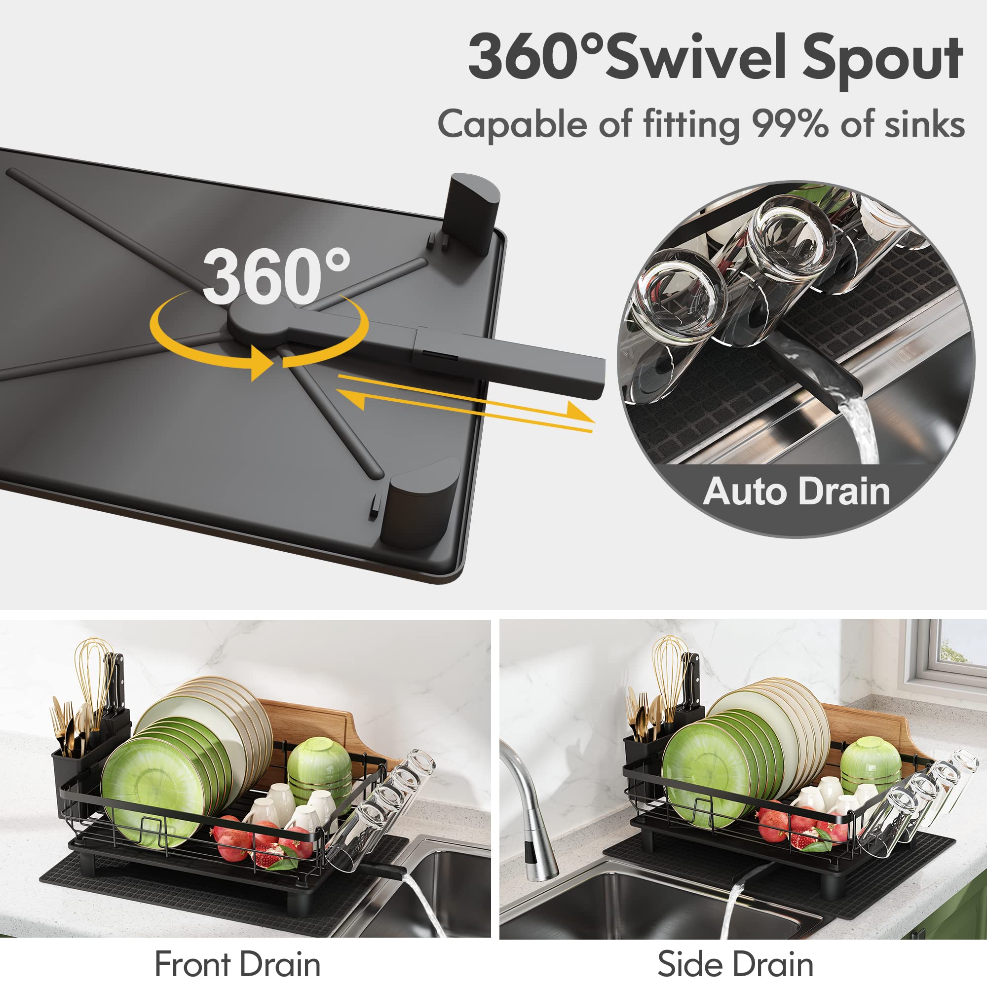 Stainless Steel Dish Drying Rack with Drainboard - Kitchen Counter Organizer with Cutlery Holder, Cup Holder & Cutting Board Storage | Space-Saving Dish Drainer for Small Kitchens | Perfect for Drying Dishes, Utensils & Cutting Boards After Washing