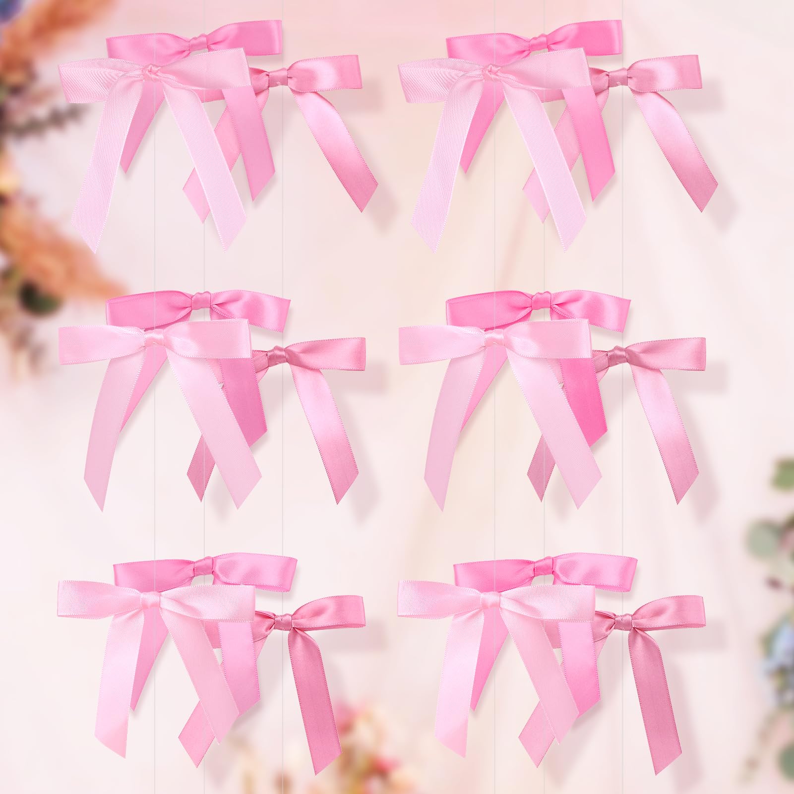 Elegant Pink Satin Ribbon Bow Garland - Perfect for Birthday Parties, Baby Showers, Bridal Showers & Bachelorette Decorations - Girls Party Decor, Wedding & Celebration Hanging Bows