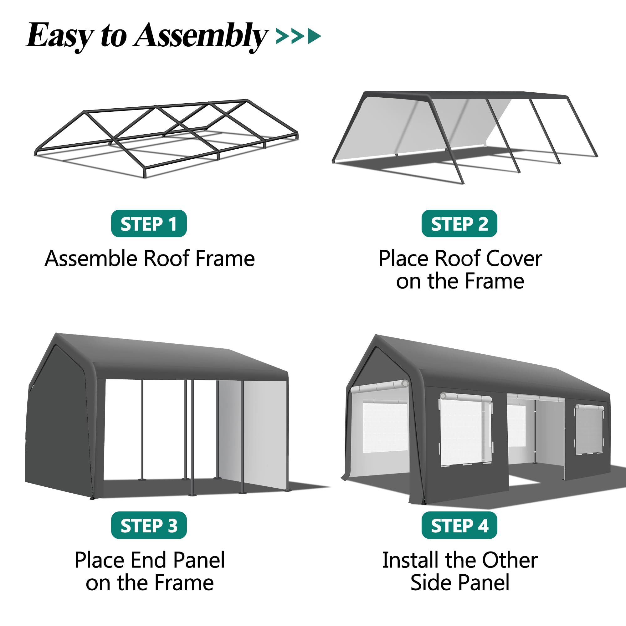 Upgraded 11.5'x19.5' Heavy Duty Carport Canopy - Extra Large Outdoor Shelter with Roll-Up Ventilated Windows & Side Doors | Portable Garage for Cars, Boats, Trucks, Motorcycles | Perfect for Outdoor Events, Parties & Vehicle Protection (Gray)