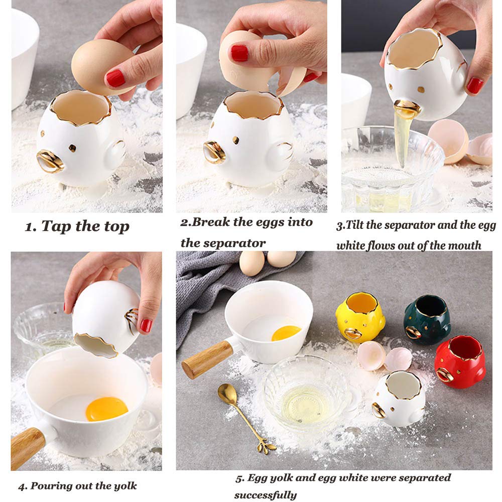 Premium Egg Yolk Separator - Cute Ceramic Chicken Design for Easy Egg White Separation | Automatic Baking Tool for Cakes, Cookies & Desserts | Upgrade Blue Chick Style | Perfect for Home Bakers & Cooking Enthusiasts