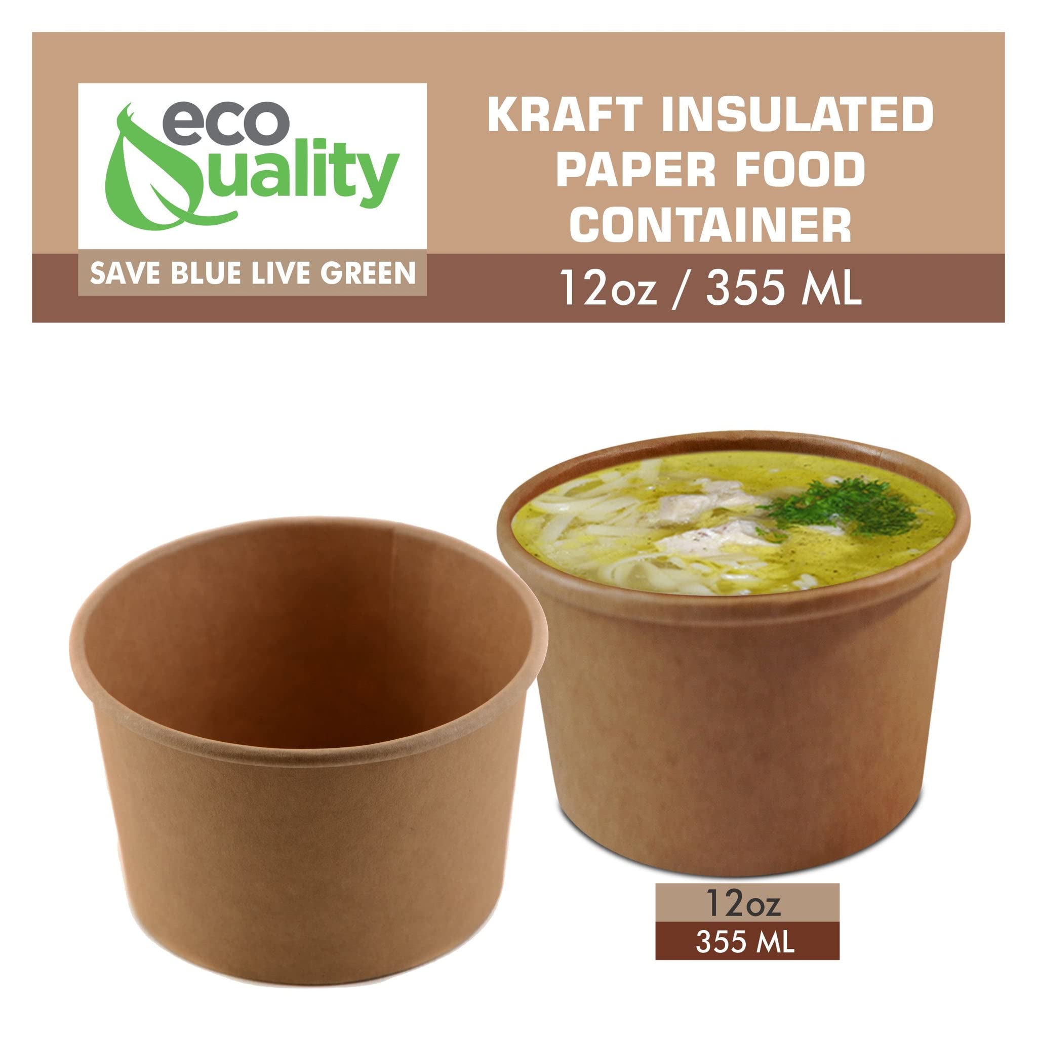 EcoQuality 12 oz Disposable Kraft Paper Soup Containers [500 Pack] - Microwave Safe, Recyclable Takeout Containers for Ice Cream, Frozen Yogurt, Restaurant Food Storage & Meal Prep - Perfect for Catering, Parties & To-Go Orders