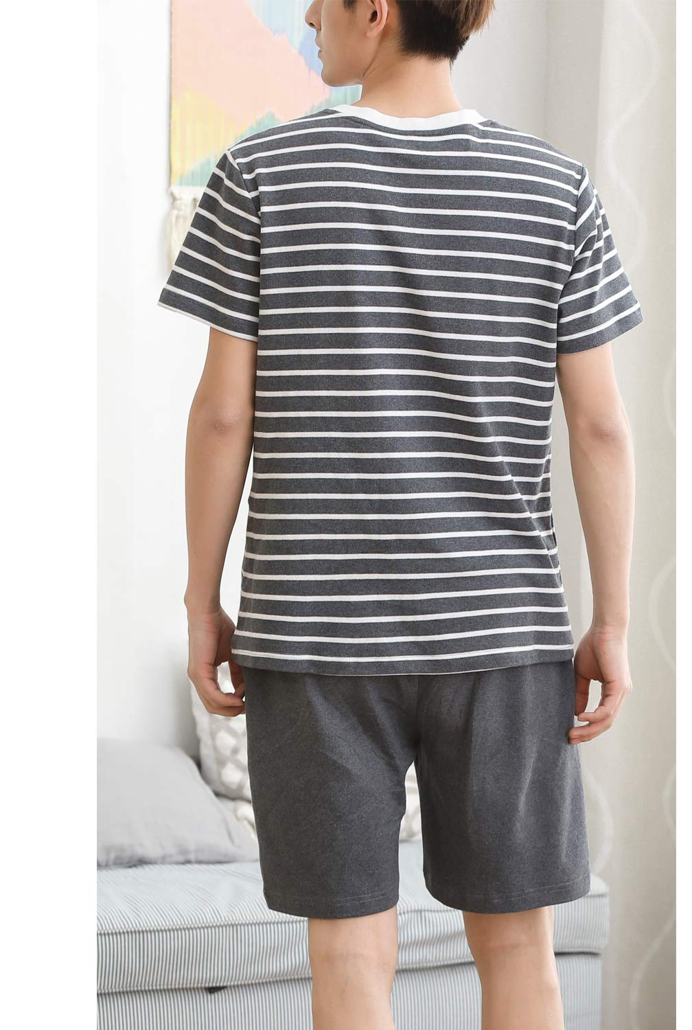 BYX SweetLeisure Boys' Cotton Pajama Set - Striped Summer Sleepwear Shorts for Big Boys (Sizes 12-18) - Perfect for Sleepovers, Vacation & Relaxing at Home