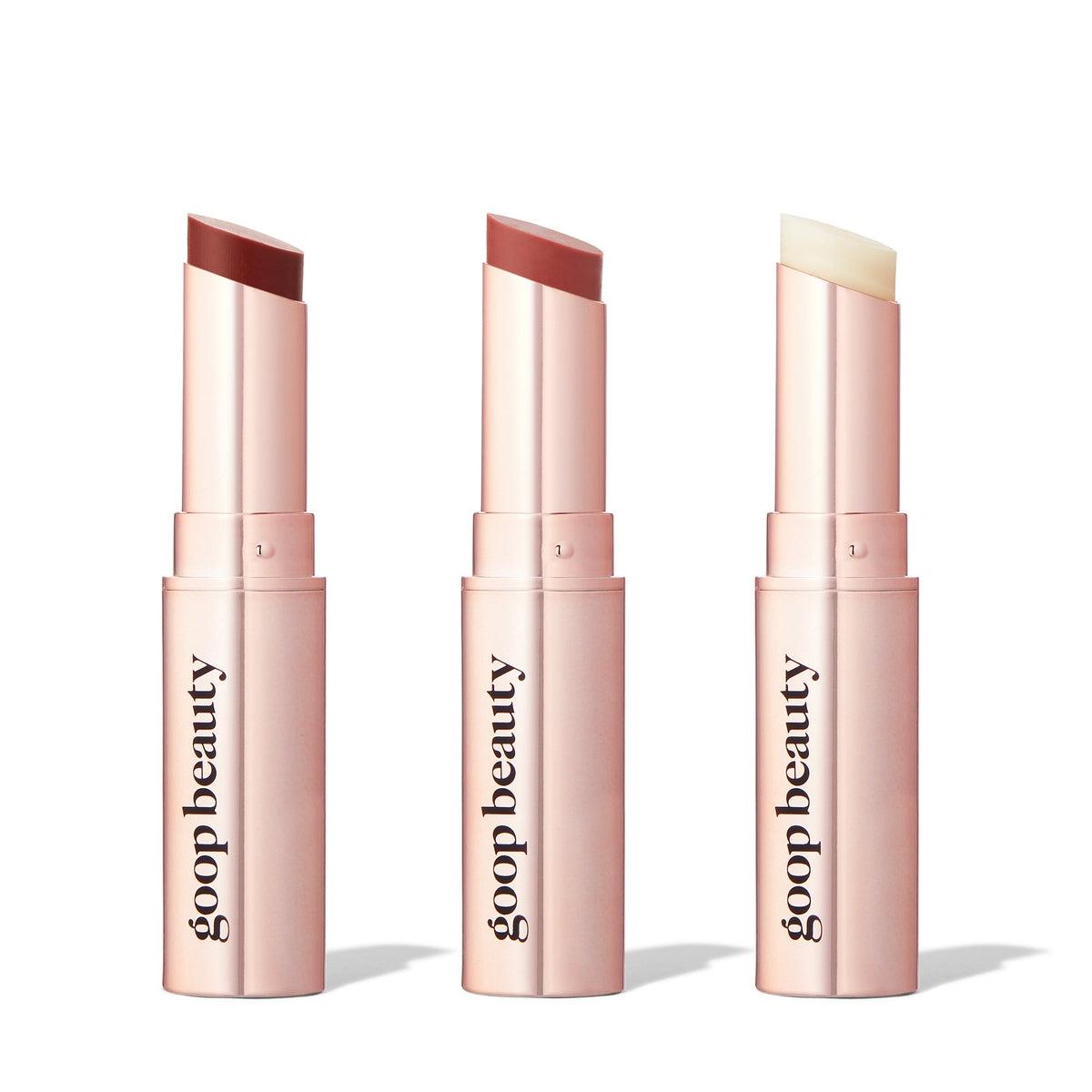 GOOPGENES Clean Nourishing Lip Balm Trio - Hydrating, Organic & Vegan Lip Care Set for Dry, Chapped Lips | Perfect for Daily Use, Travel & Gifts