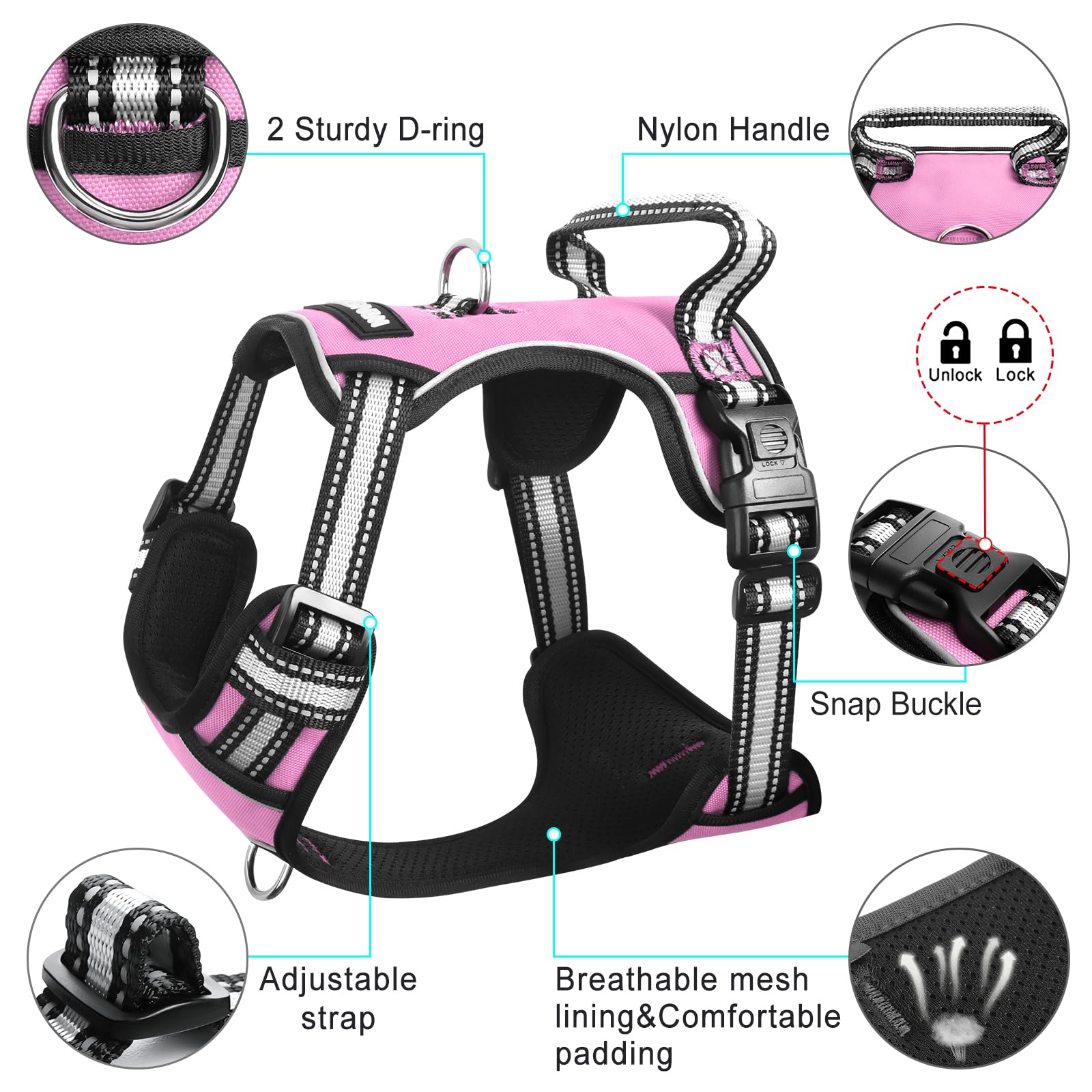 WINSEE No Pull Dog Harness with Collar - Adjustable Reflective Oxford Vest for Small Medium Large XL Dogs - Front & Back Leash Clips & Easy Control Handle - Perfect for Walking, Hiking & Outdoor Adventures