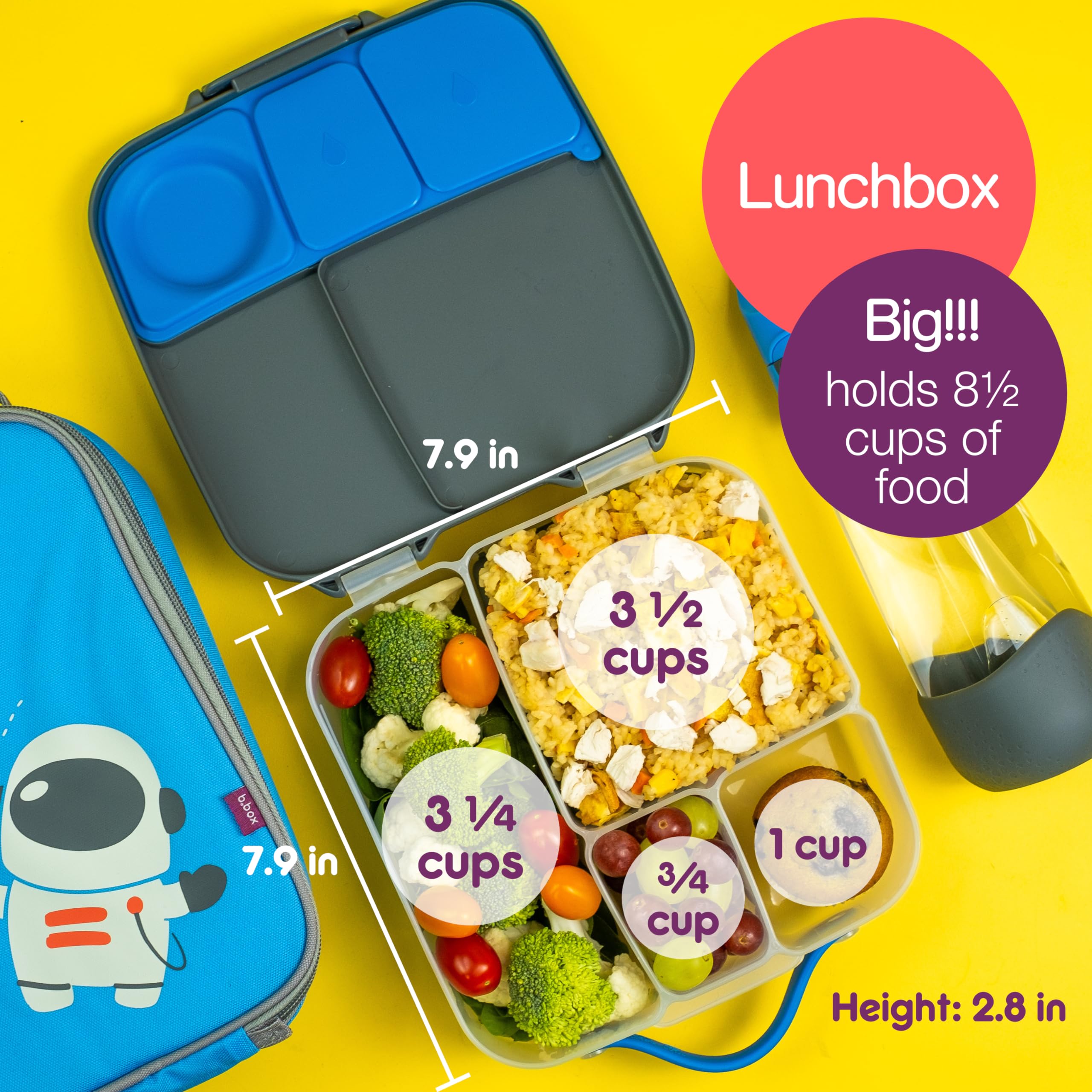Bento Lunch Box Set for Kids - 3-Pack Insulated Meal Containers with Oversized Bento Box & Mini Snack Boxes | School Lunch Supplies for Toddlers & Children | Perfect for School, Picnics & Travel (Blue Slate)