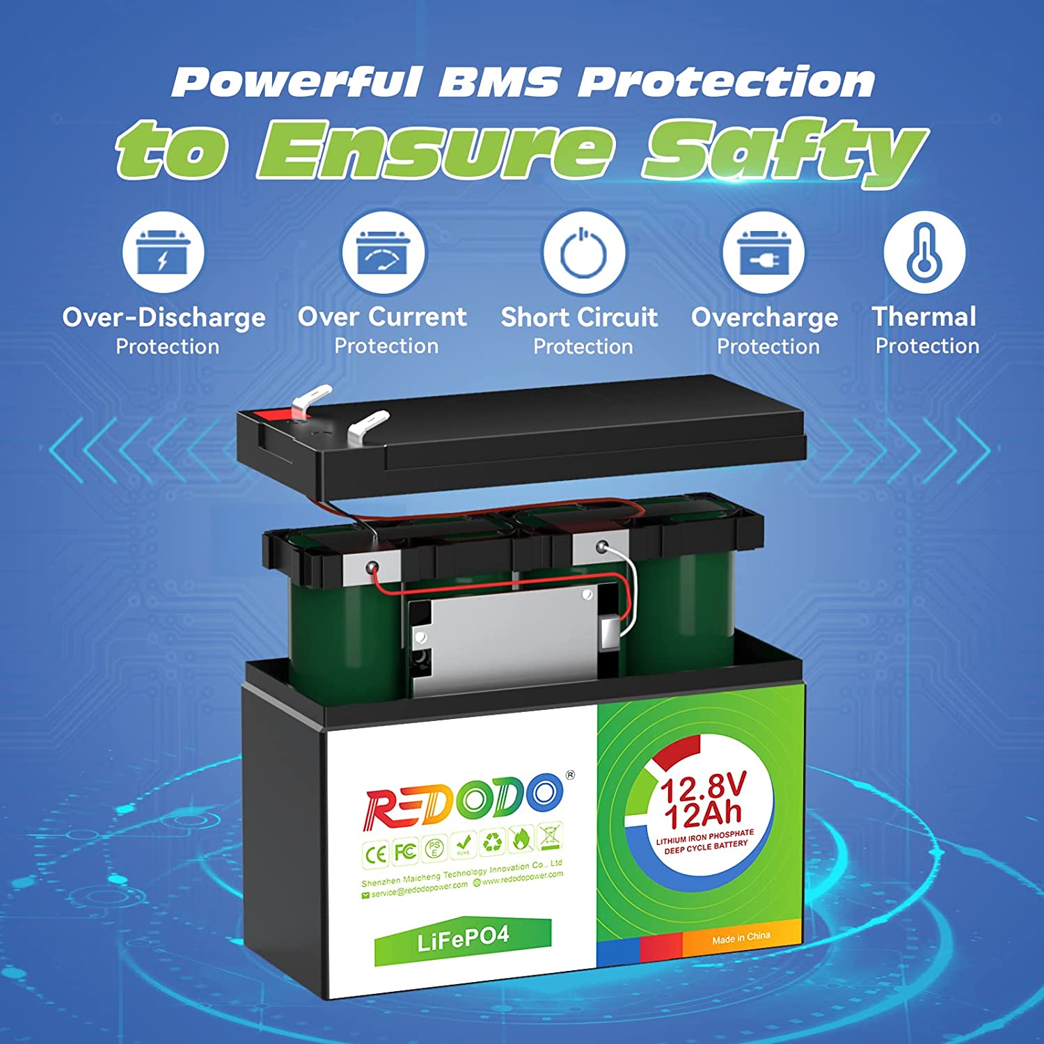 Redodo 12V 12Ah LiFePO4 Lithium Battery - Deep Cycle Rechargeable Battery for Solar Power, RV, Marine, Golf Cart & Off-Grid Applications | Long Lifespan & Lightweight Design