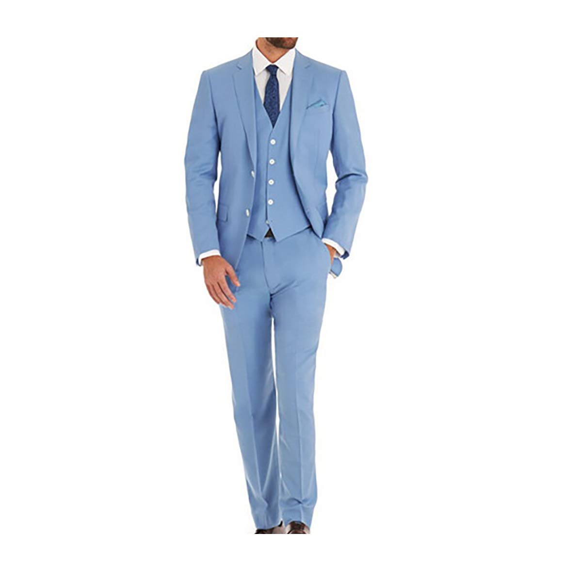 Men's 3-Piece Formal Suit Set - Slim Fit Blazer Jacket, Tuxedo Vest & Dress Pants in Sky Blue | Business Attire, Wedding, Prom & Special Occasions
