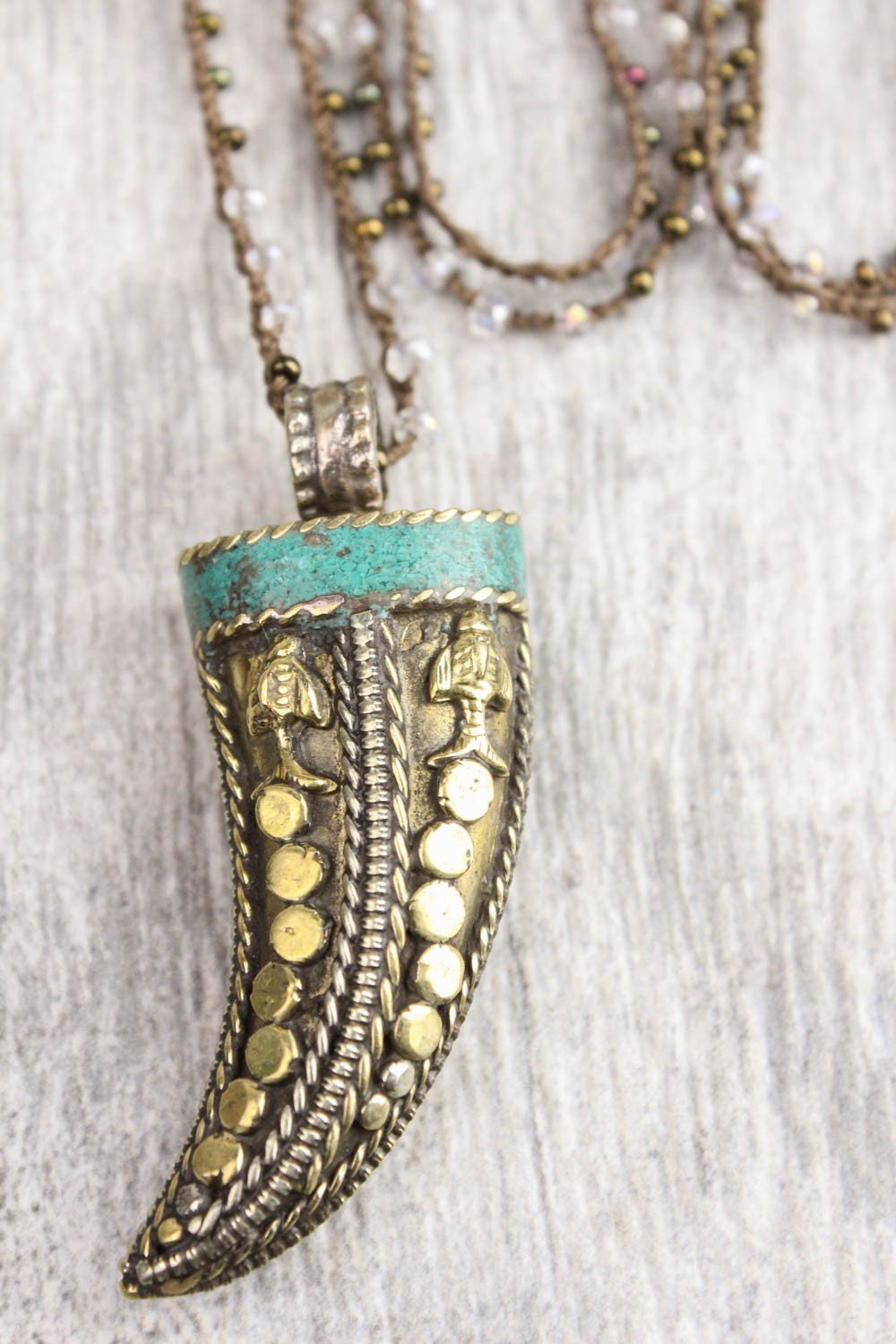 Authentic Tibetan Horn Necklace with Jeweled Chain - Spiritual Jewelry for Meditation, Yoga & Boho Fashion