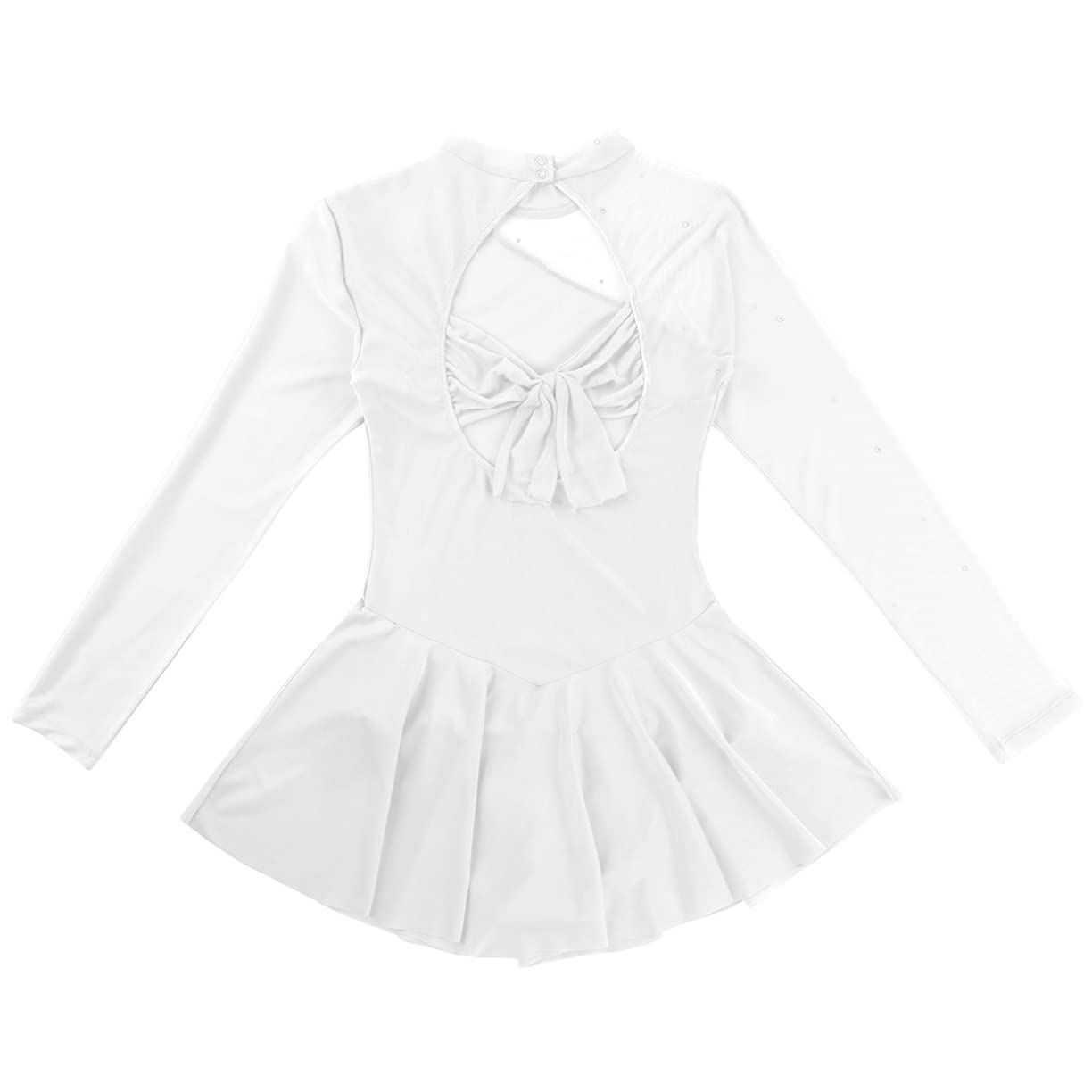 Elegant Women's Lyrical Dance Costume - Long Sleeve Mesh Figure Skating Dress with Backless Design | Ballet Leotard for Performances, Competitions & Dance Practice