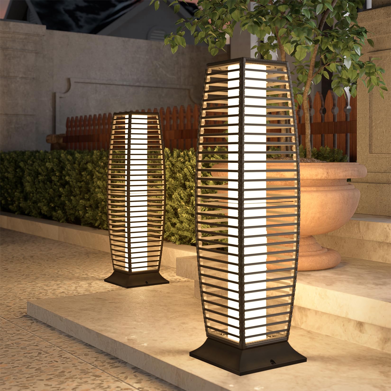 Grand Patio 2-Piece Solar Powered Outdoor Floor Lamp - Waterproof Wicker Boho Lanterns for Garden, Porch & Deck Lighting - Large Crossover Design for Backyard, Patio & Poolside Decor
