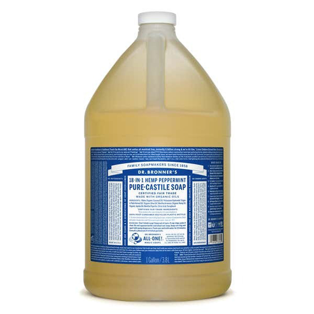 Dr. Bronner's Organic Peppermint Pure Castile Liquid Soap - 1 Gallon | All-Natural Body Wash, Shampoo & Household Cleaner | Vegan, Cruelty-Free & Eco-Friendly for Home, Travel & Camping