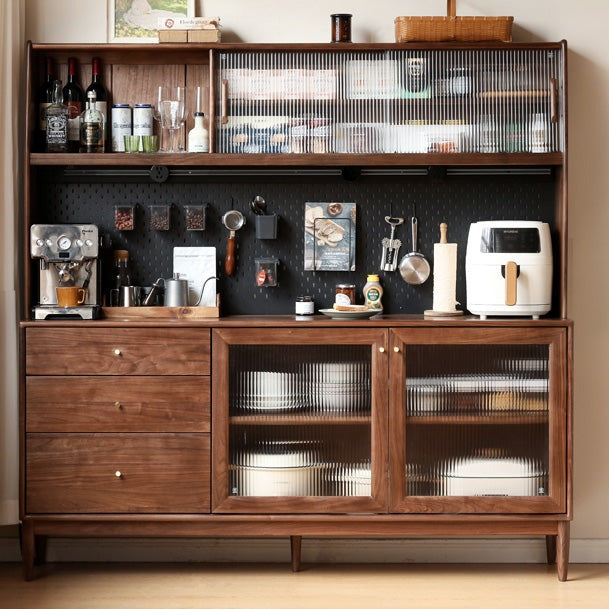 Solid Black Walnut Wood Sideboard Buffet Cabinet - Elegant Dining Room Storage for China, Linens & Entertaining Essentials