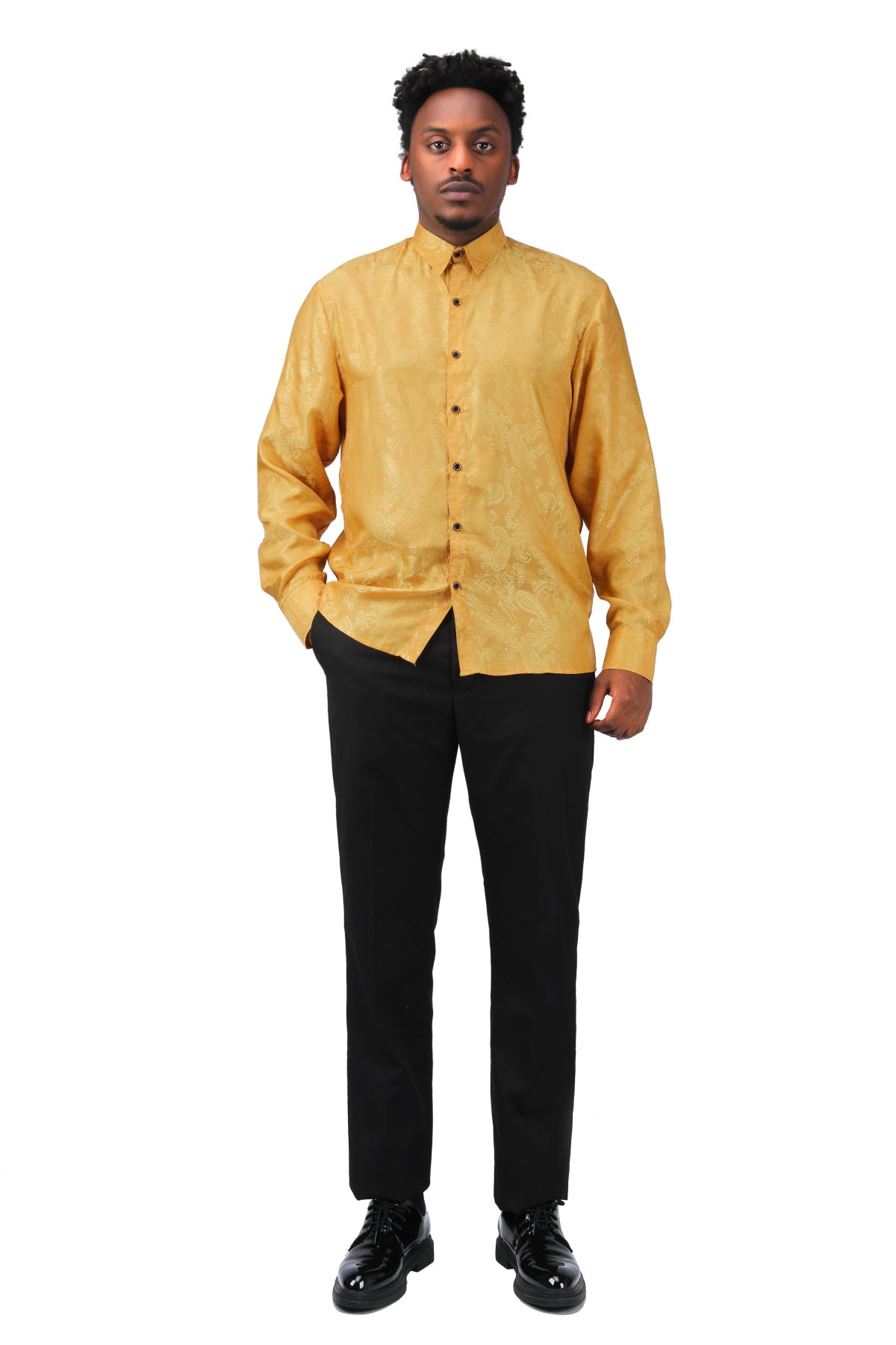 Slim Fit Embroidered Yellow Paisley Shirt for Men - Stylish Casual & Party Wear - Perfect for Date Nights, Office Outings & Summer Vacations