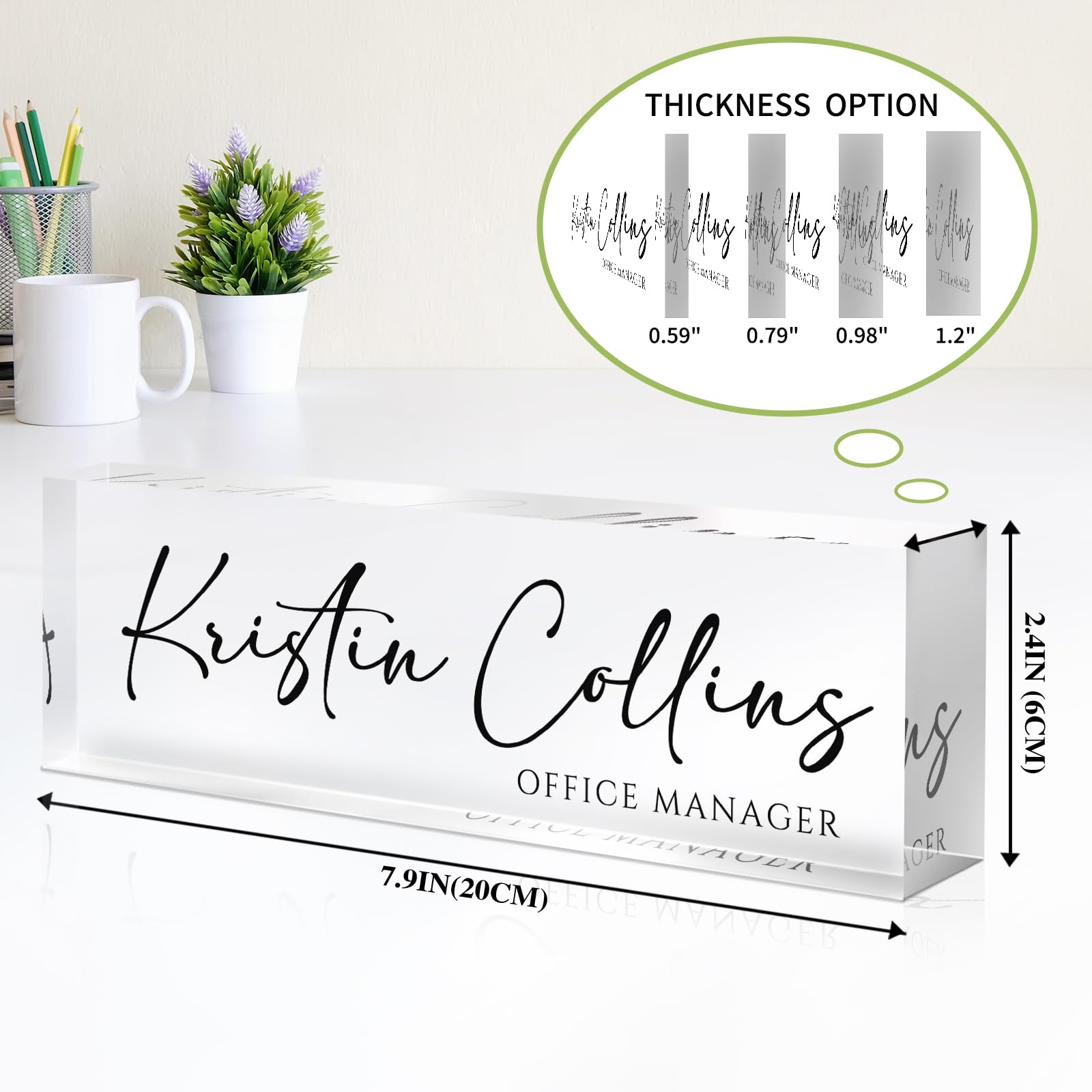 Personalized Acrylic Desk Name Plate - Custom Engraved Clear Glass Nameplate for Office, Teacher, Employee, Boss, Coworker & Nurse - Perfect Appreciation Gift for Women & Men - Ideal for Office Desks, Reception Areas & Workstations (Ink)
