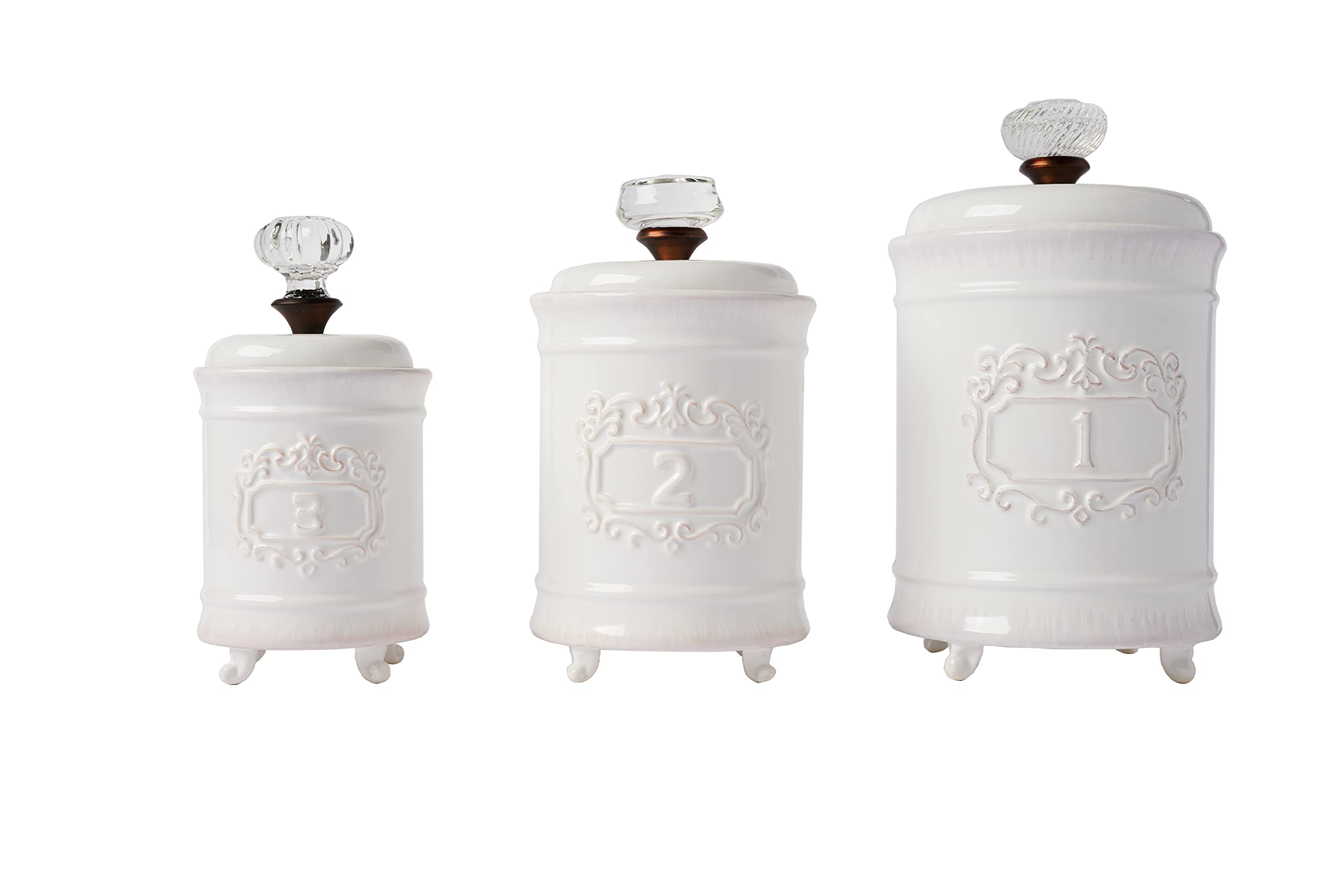 Mud Pie Kitchen Canister Set of 3 - White Ceramic Storage Containers for Flour, Sugar & Coffee | Pantry Organization & Home Decor