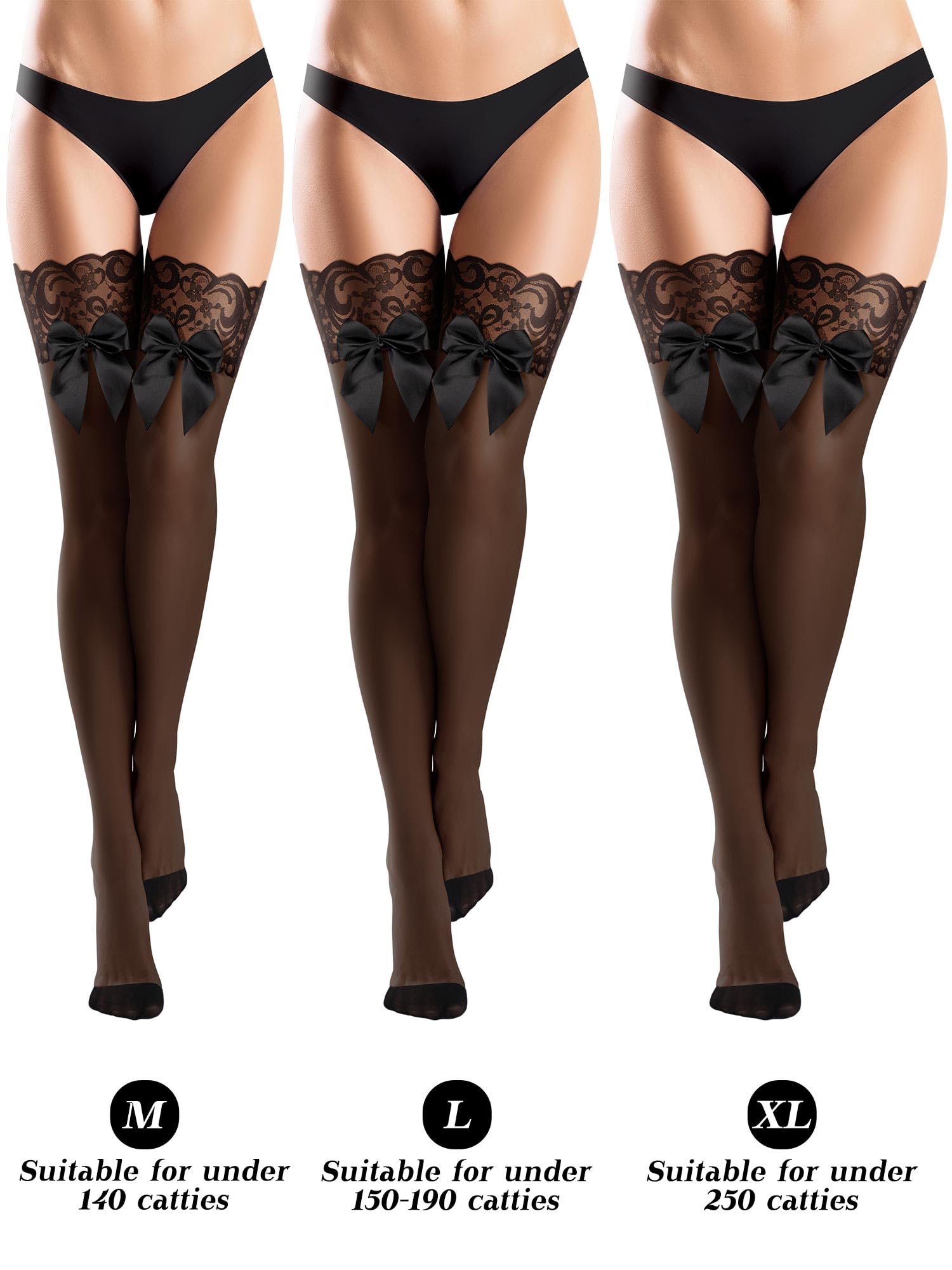 Bencailor 4 Pairs Fishnet Thigh High Stockings - Silicone Lace Top Sheer Over Knee Stockings for Women | Sexy & Comfortable Silky Stockings for Party, Cosplay & Everyday Wear