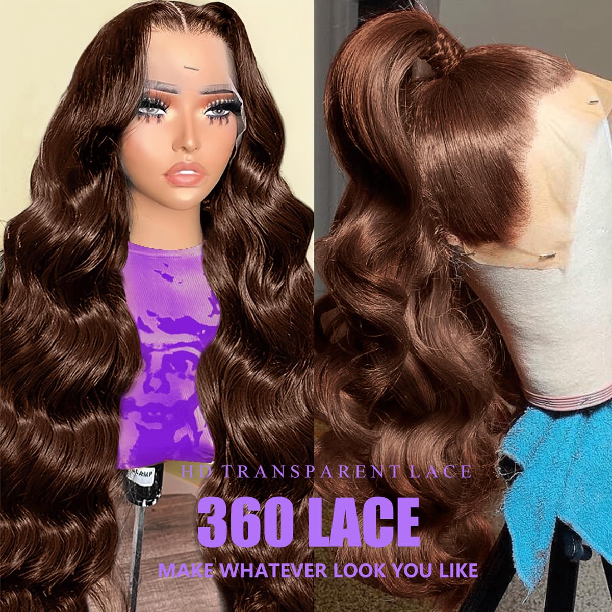30 Inch Chocolate Brown Human Hair Lace Front Wig - 360 HD Transparent Lace, Pre-Plucked, 200% Density, Body Wave for Natural Look | Perfect for Cosplay, Daily Wear, and Special Occasions