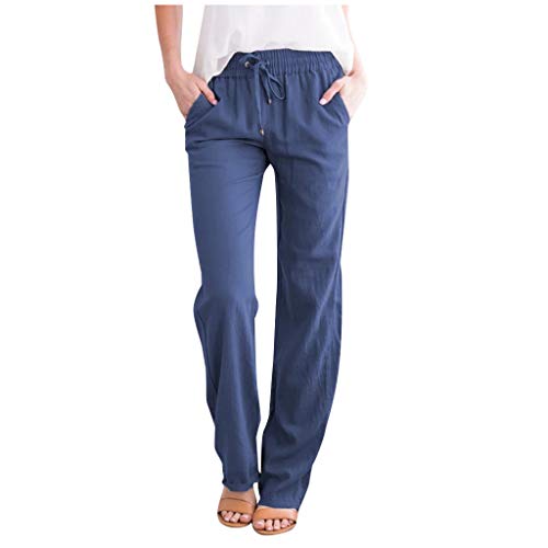 JPOQW Women's High Waisted Linen Pants - Wide Leg Drawstring Casual Loose Trousers with Pockets | Summer Boho Beachwear & Lounge Comfort Outfit