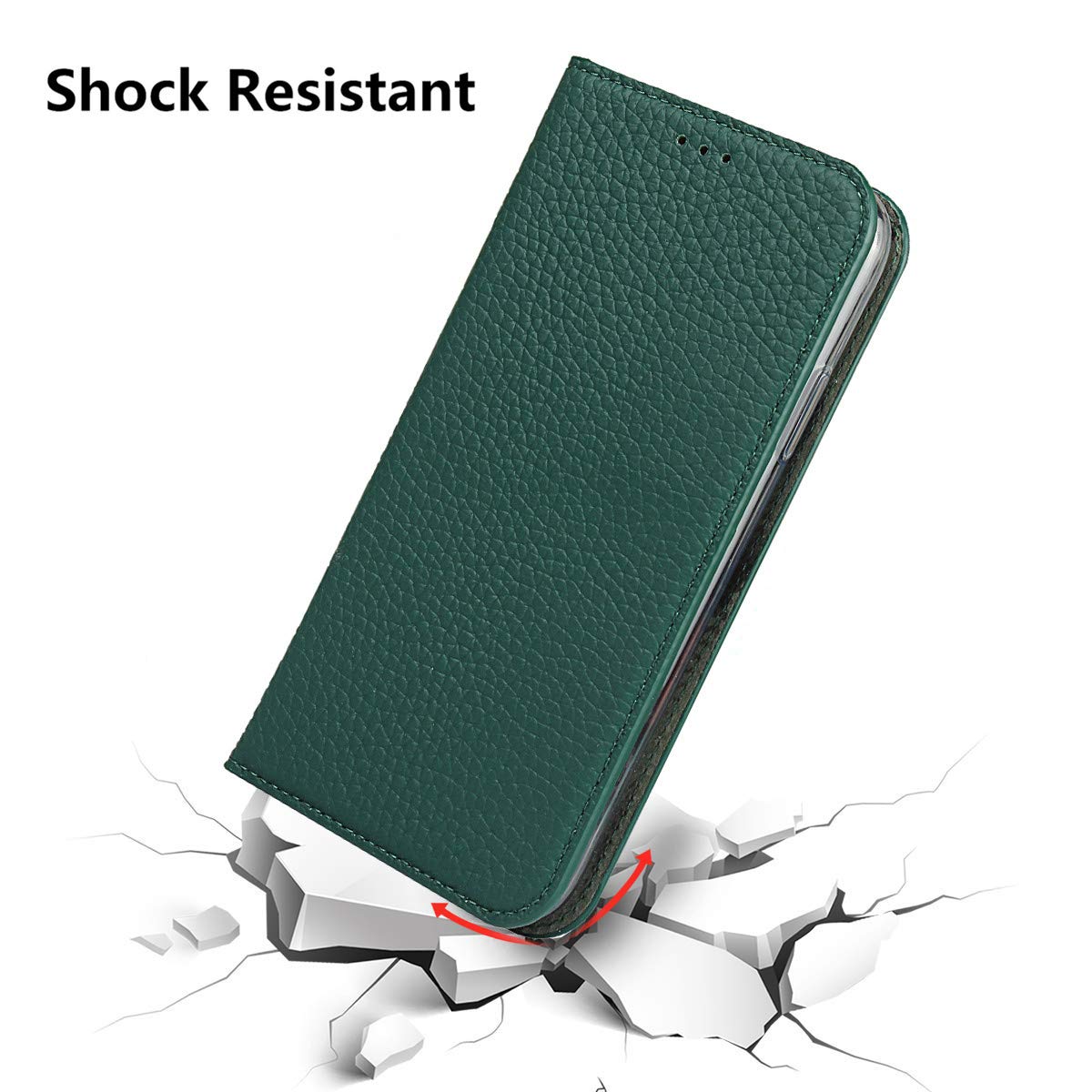Genuine Leather iPhone 7 Plus/8 Plus Wallet Case with Magnetic Closure, Wrist Strap, Card Holder & Kickstand - Flip Cover Phone Case (Green) - Perfect for Business, Travel & Everyday Protection