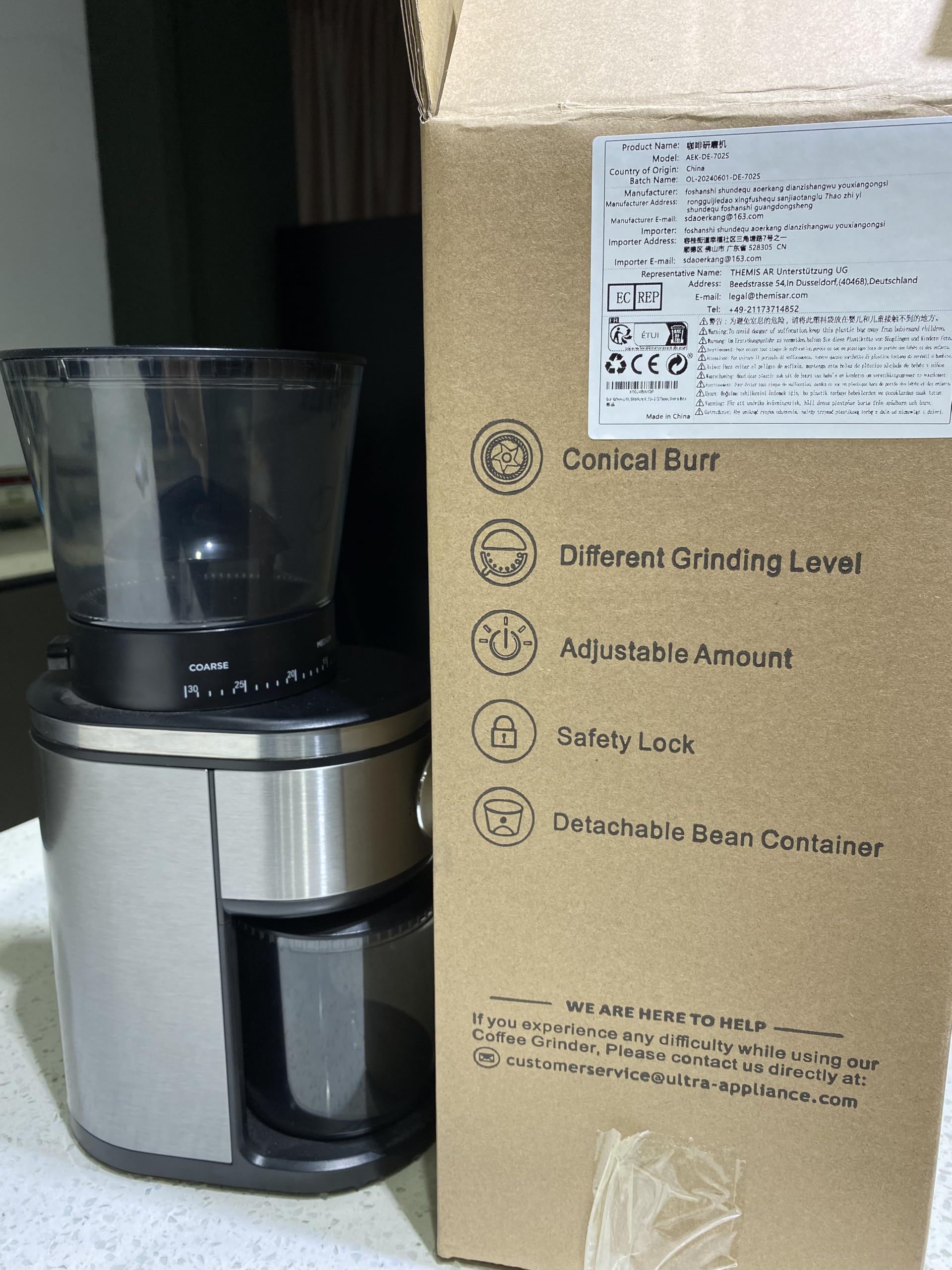 Premium Electric Burr Coffee Grinder - Conical Bean Grinder with 30 Adjustable Settings for 2-12 Cups (Silver & Black) - Perfect for Espresso, French Press & Drip Coffee Makers at Home or Office