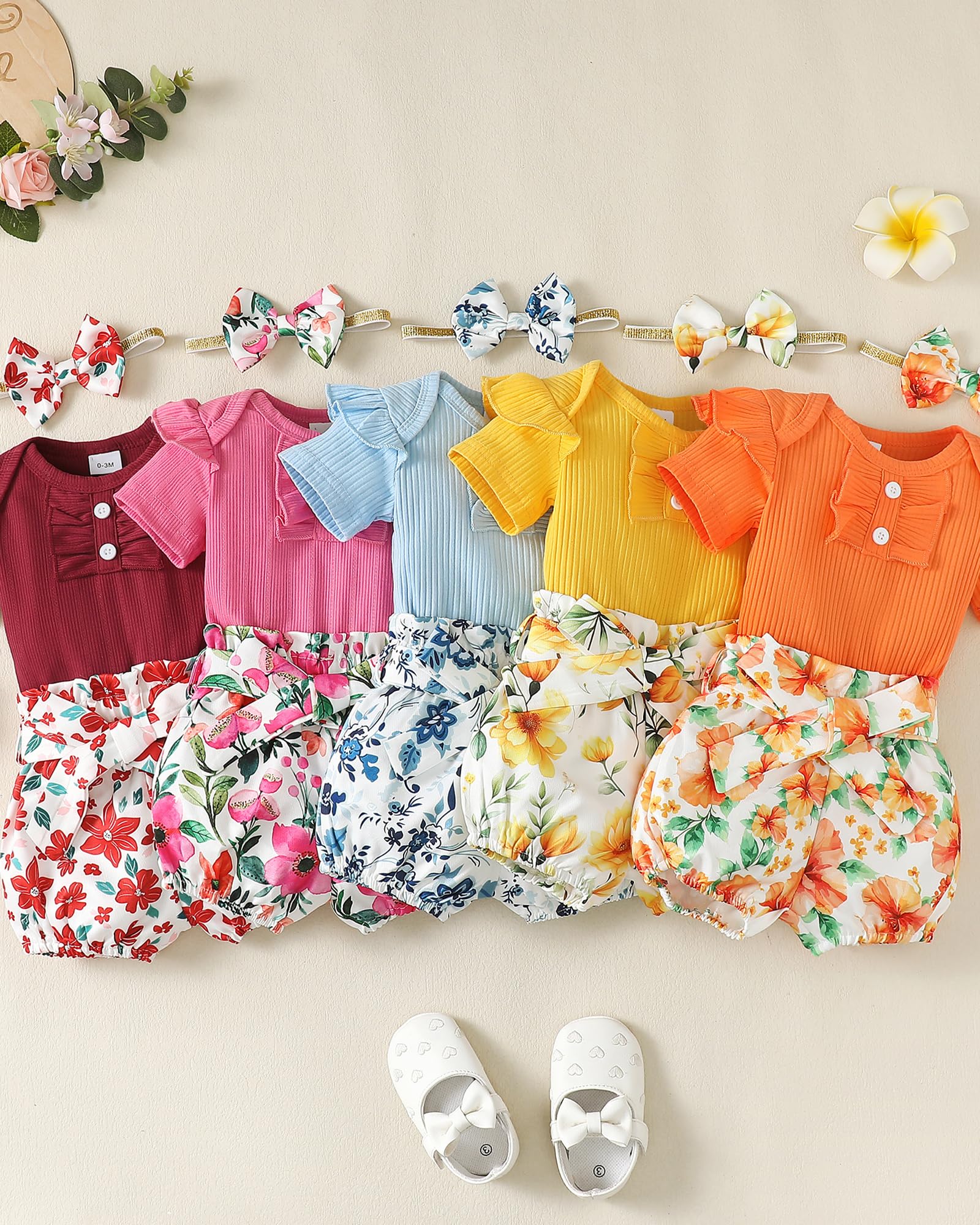 Mioglrie Newborn Baby Girl Clothes - Cute Cotton Romper & Shorts Set for Infant Summer Outfits | Perfect for Playtime, Photo Shoots & Outdoor Activities