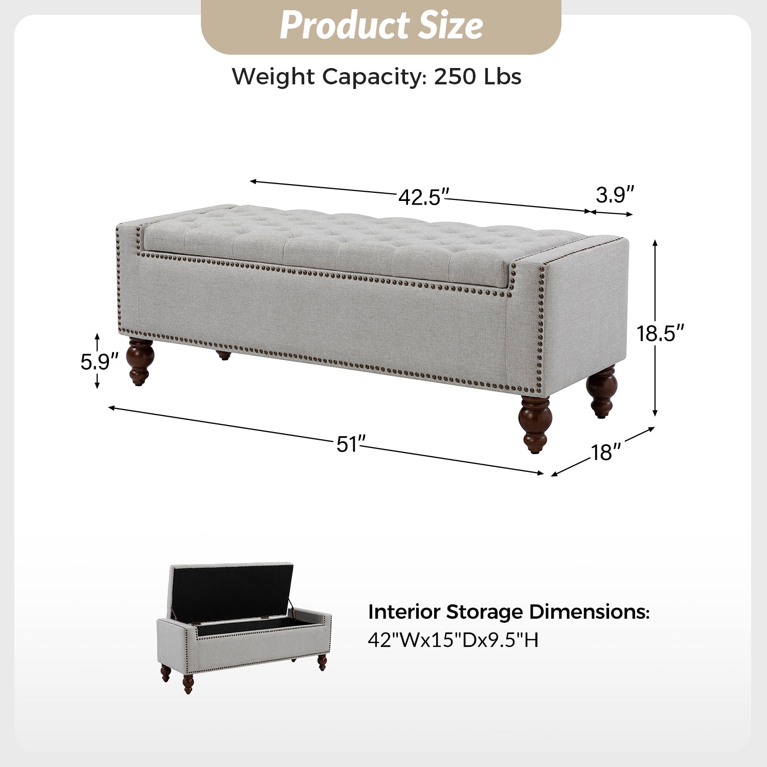 Eugen Upholstered Flip Top Storage Bench - Stylish Ottoman with Hidden Storage for Bedroom, Living Room & Entryway - Perfect for Seating, Storage & Home Decor