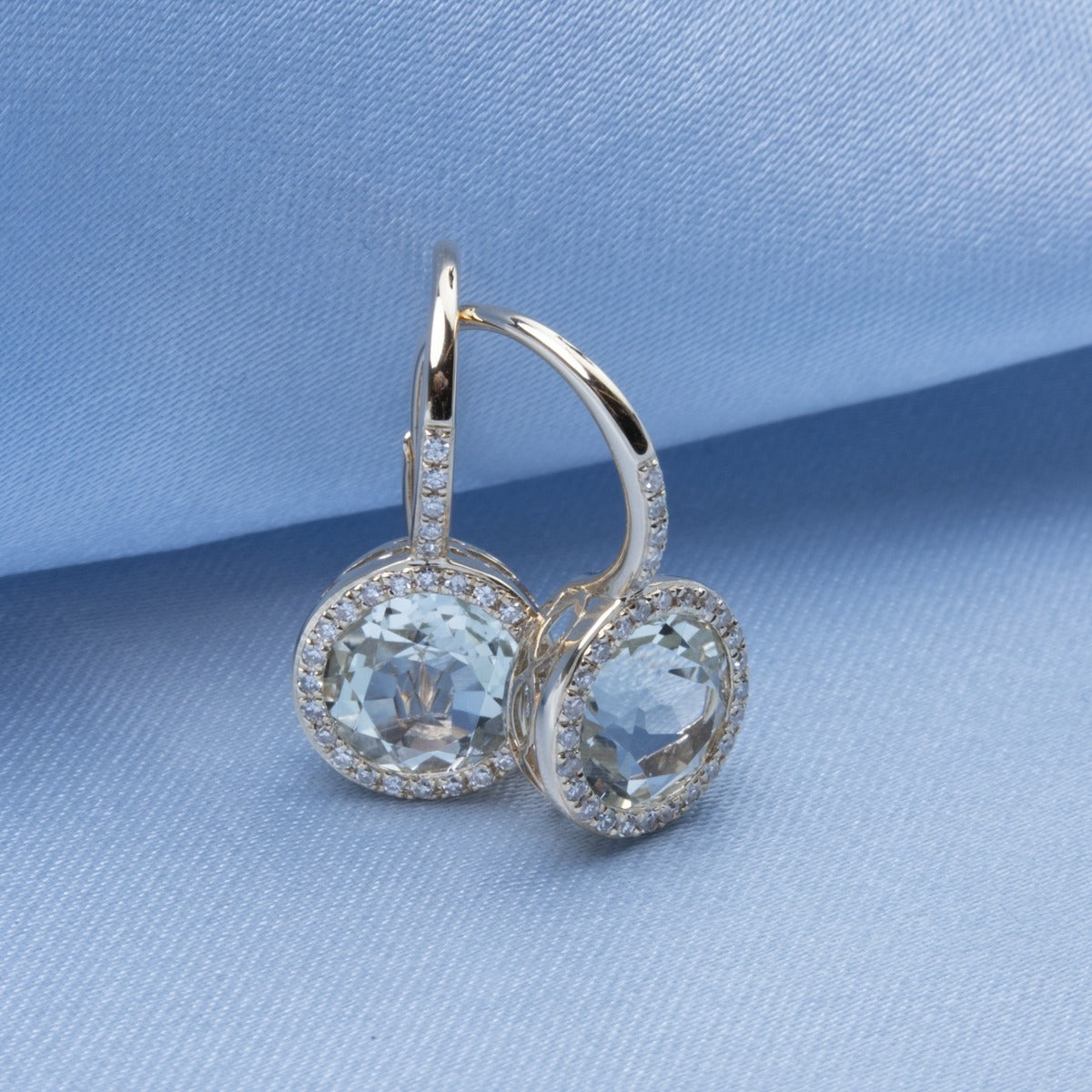 14K Yellow Gold Green Amethyst & Diamond Leverback Earrings for Women - Elegant Dangle Earrings for Party, Wedding & Special Occasions